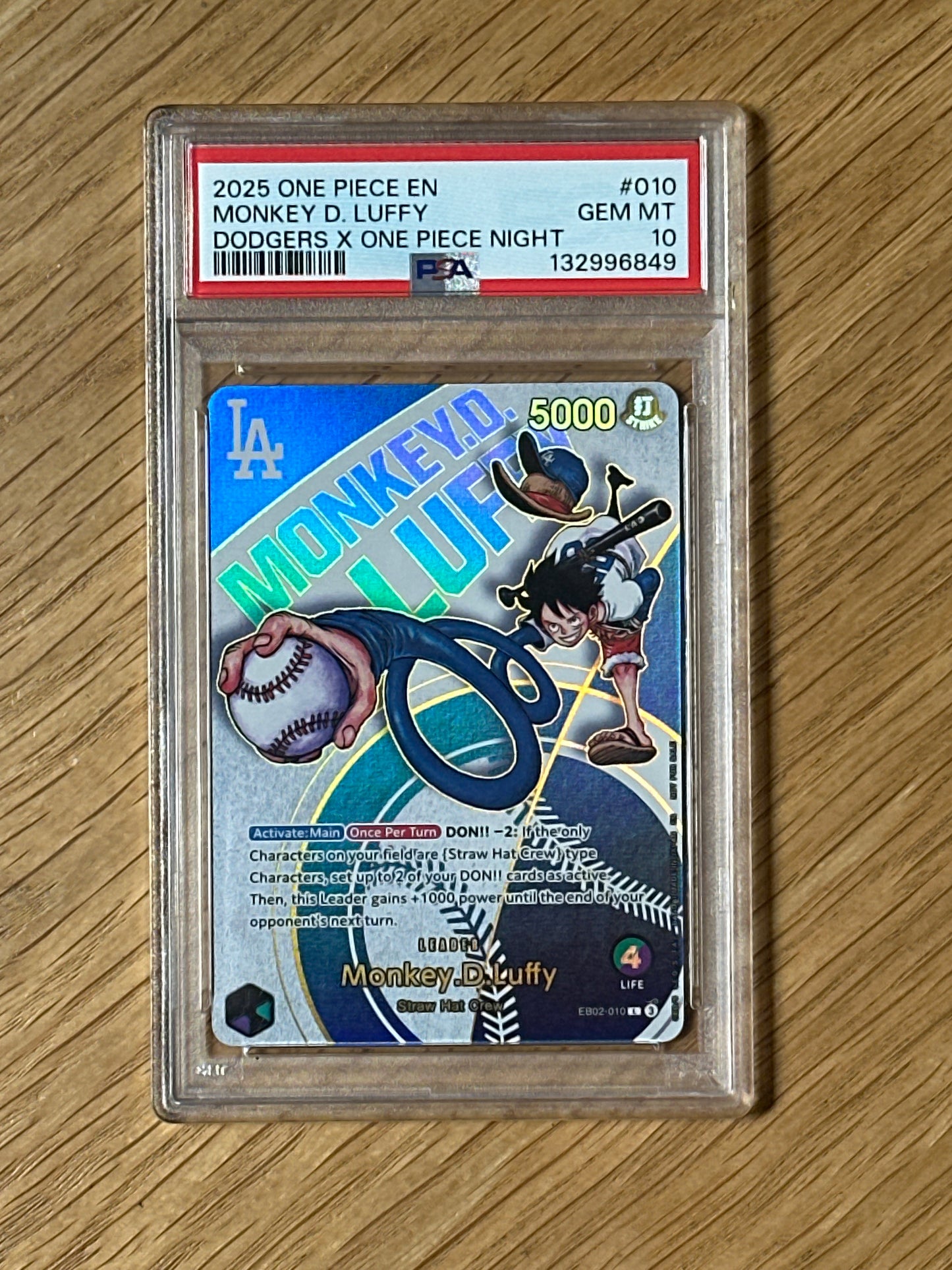 PSA: One Piece TCG- 2025 One Piece Monkey D. Luffy Dodgers x One Piece Night PSA 10