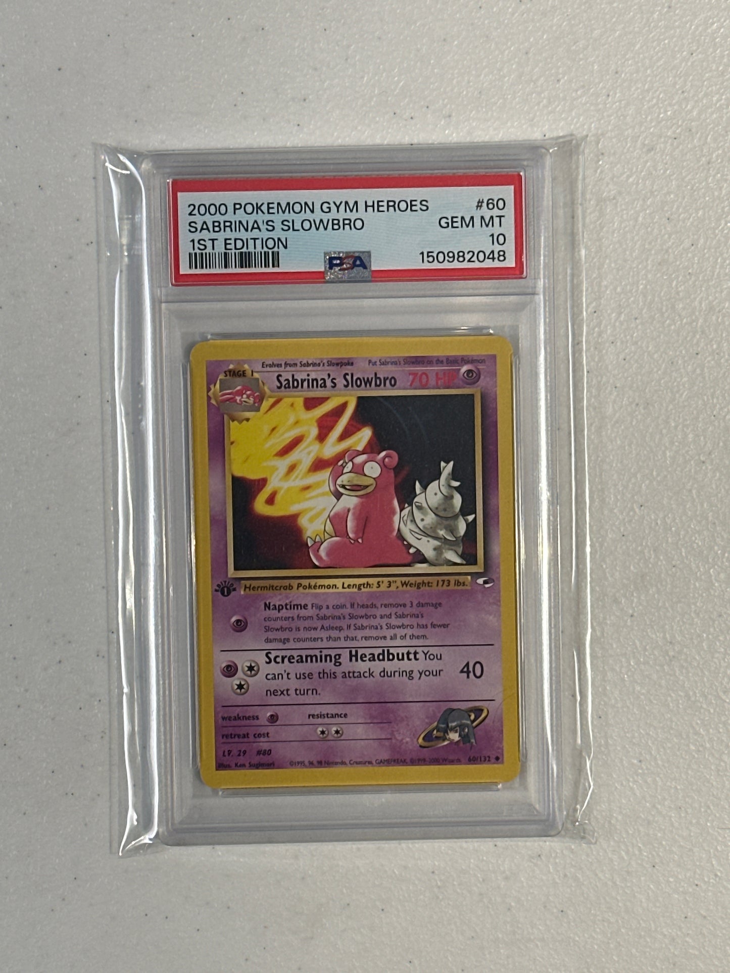 PSA: Pokemon Cards- 2000 Pokemon Gym Heroes Sabrina’s Slowbro 1st edition PSA 10