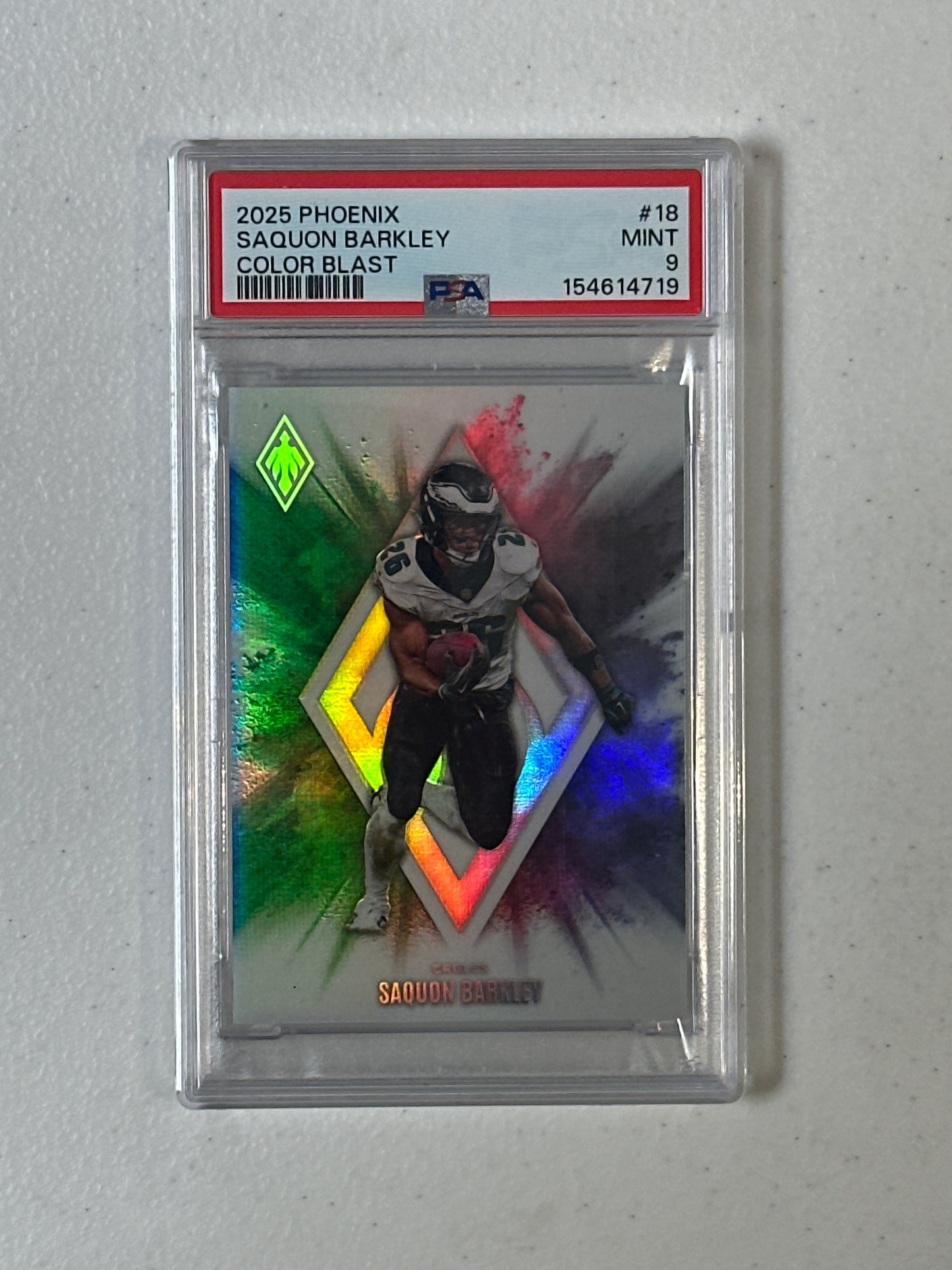 PSA: Football Cards- 2025 Phoenix Saquon Barkley Color Blast SSP PSA 9