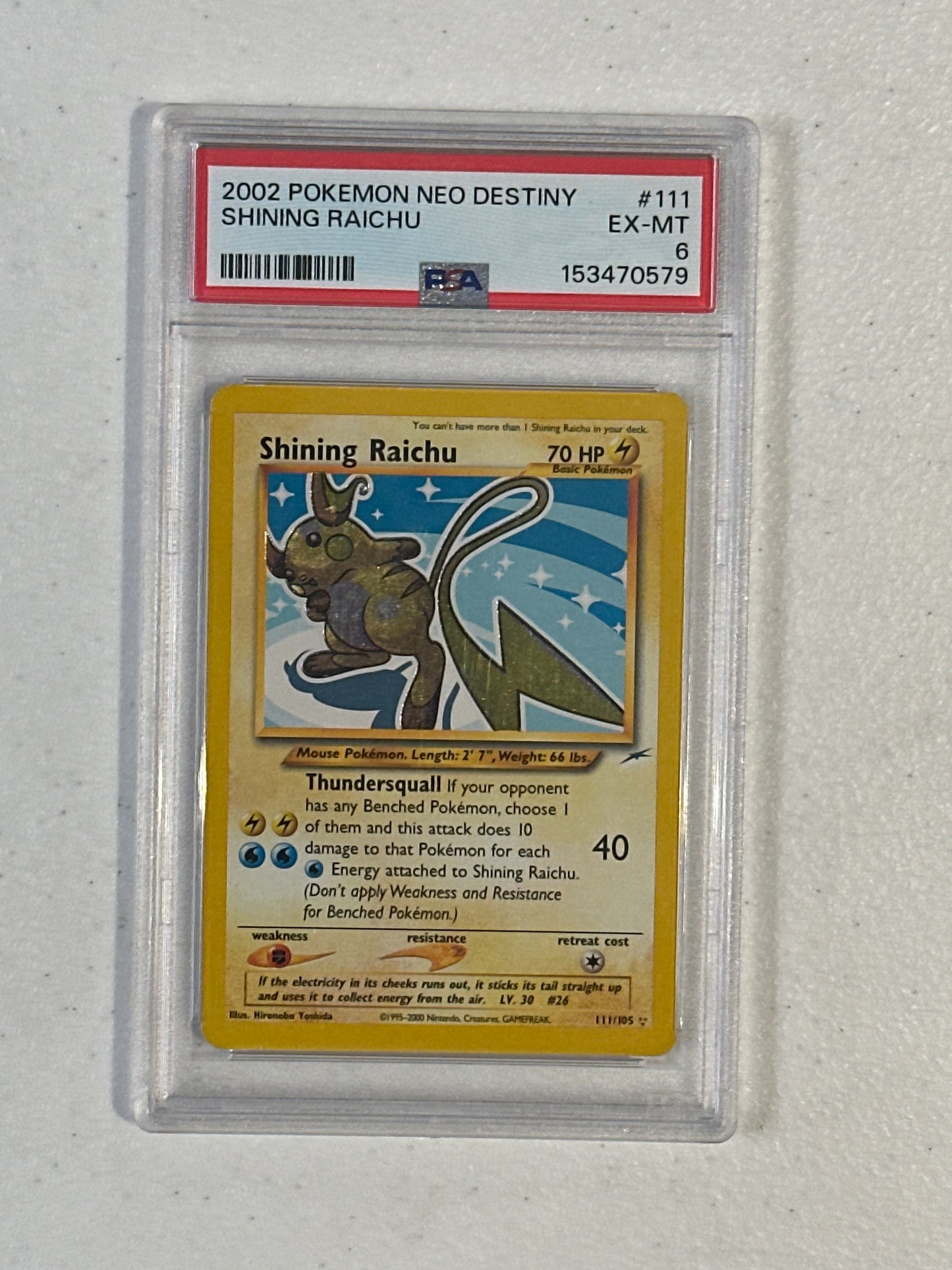 PSA: Pokemon Singles- 2002 Pokemon Neo Destiny Shining Raichu PSA 6