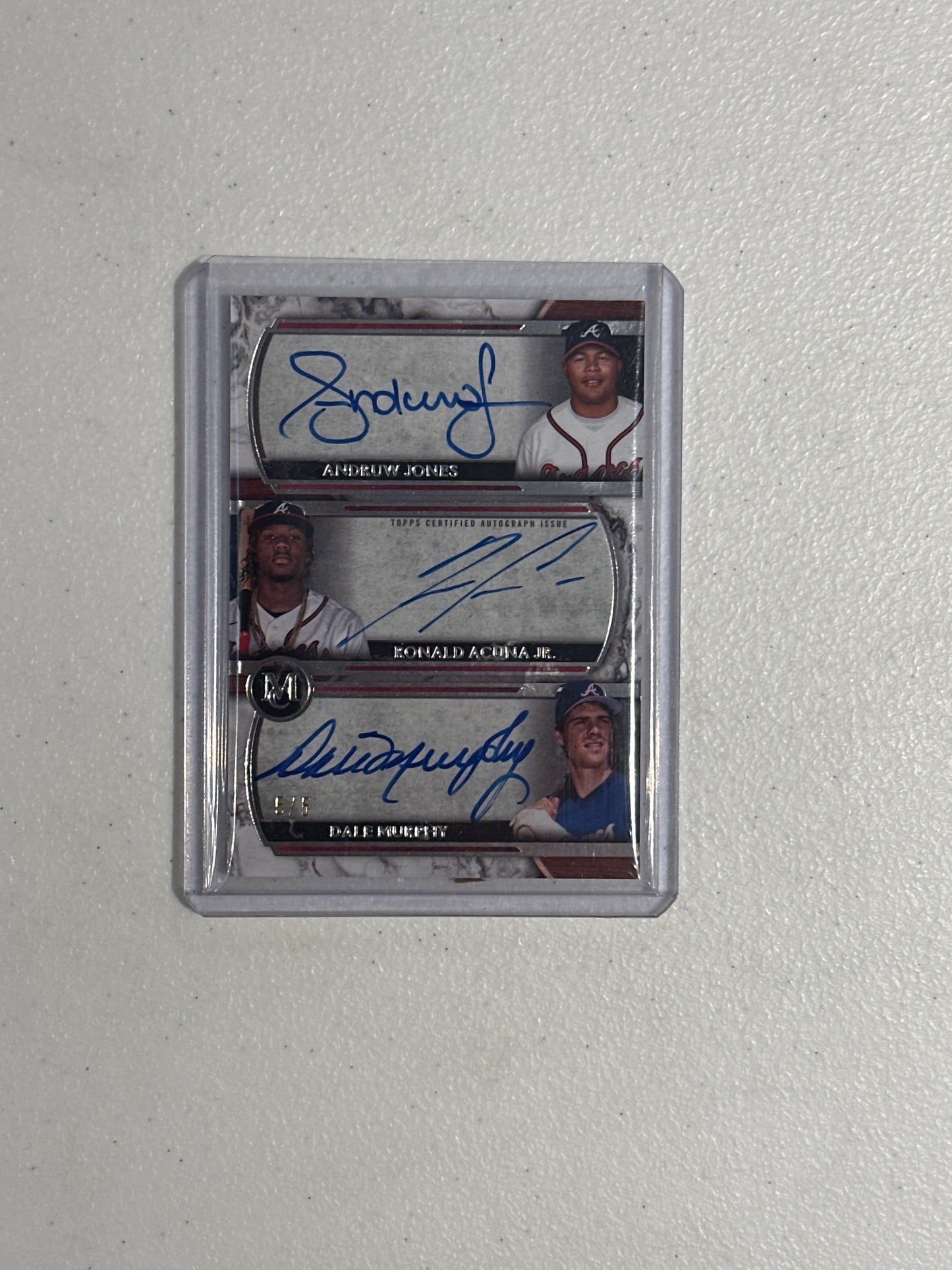 Singles: Baseball Cards- 2022 Topps Museum Collection Andruw Jones Ronald Acuna Jr. Dale Murphy Triple Autograph /5
