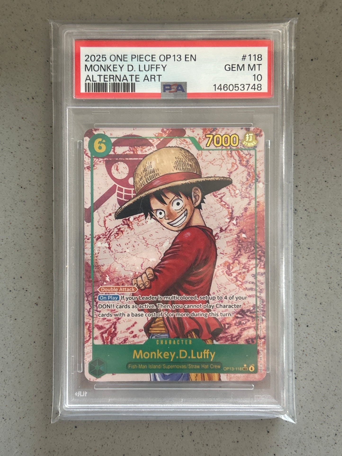 PSA: One Piece Singles - Monkey.D.Luffy Alt Art OP13-118 - PSA 10