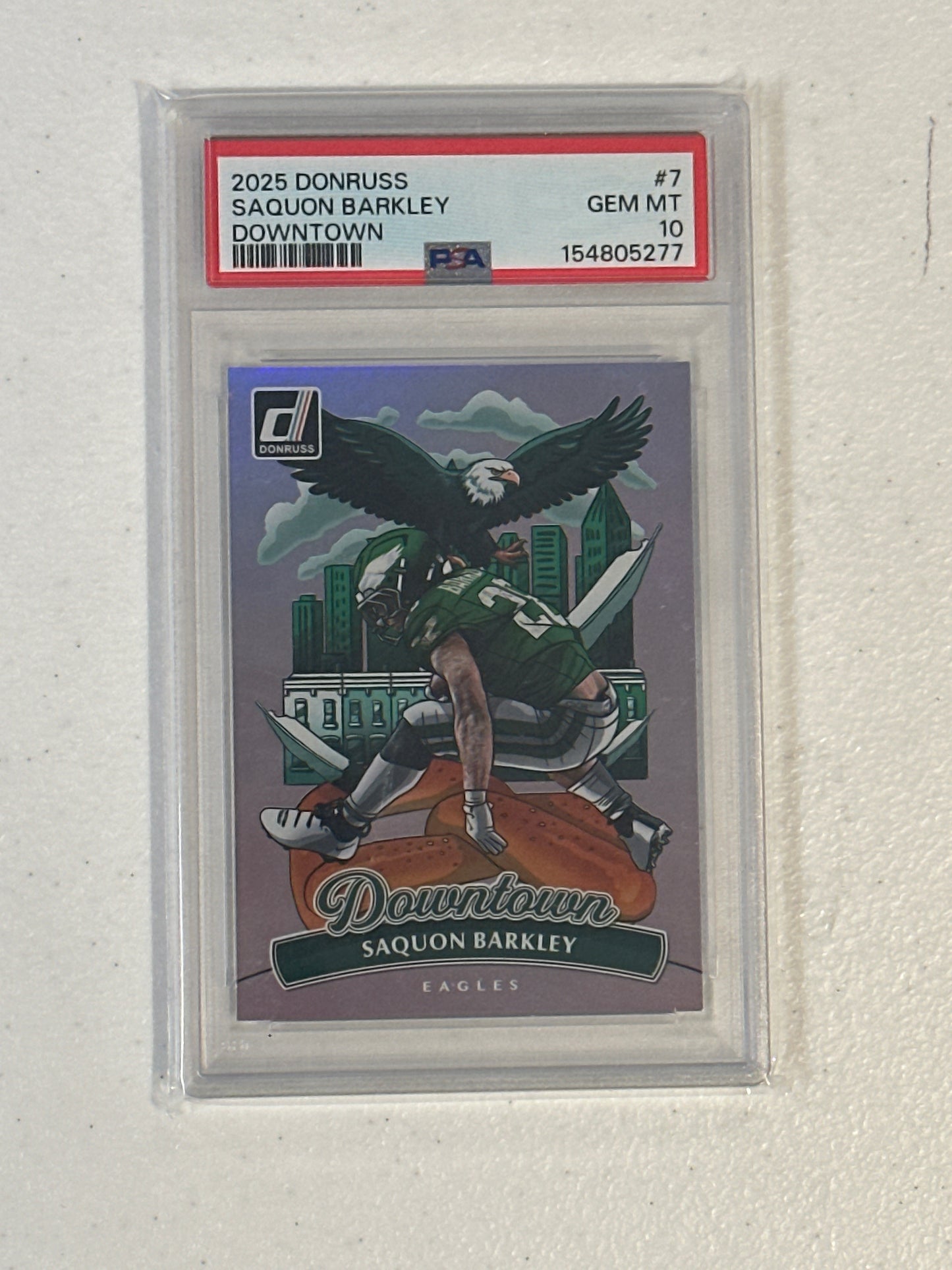 PSA: Football Cards- 2025 Donruss Saquon Barkley Downtown PSA 10