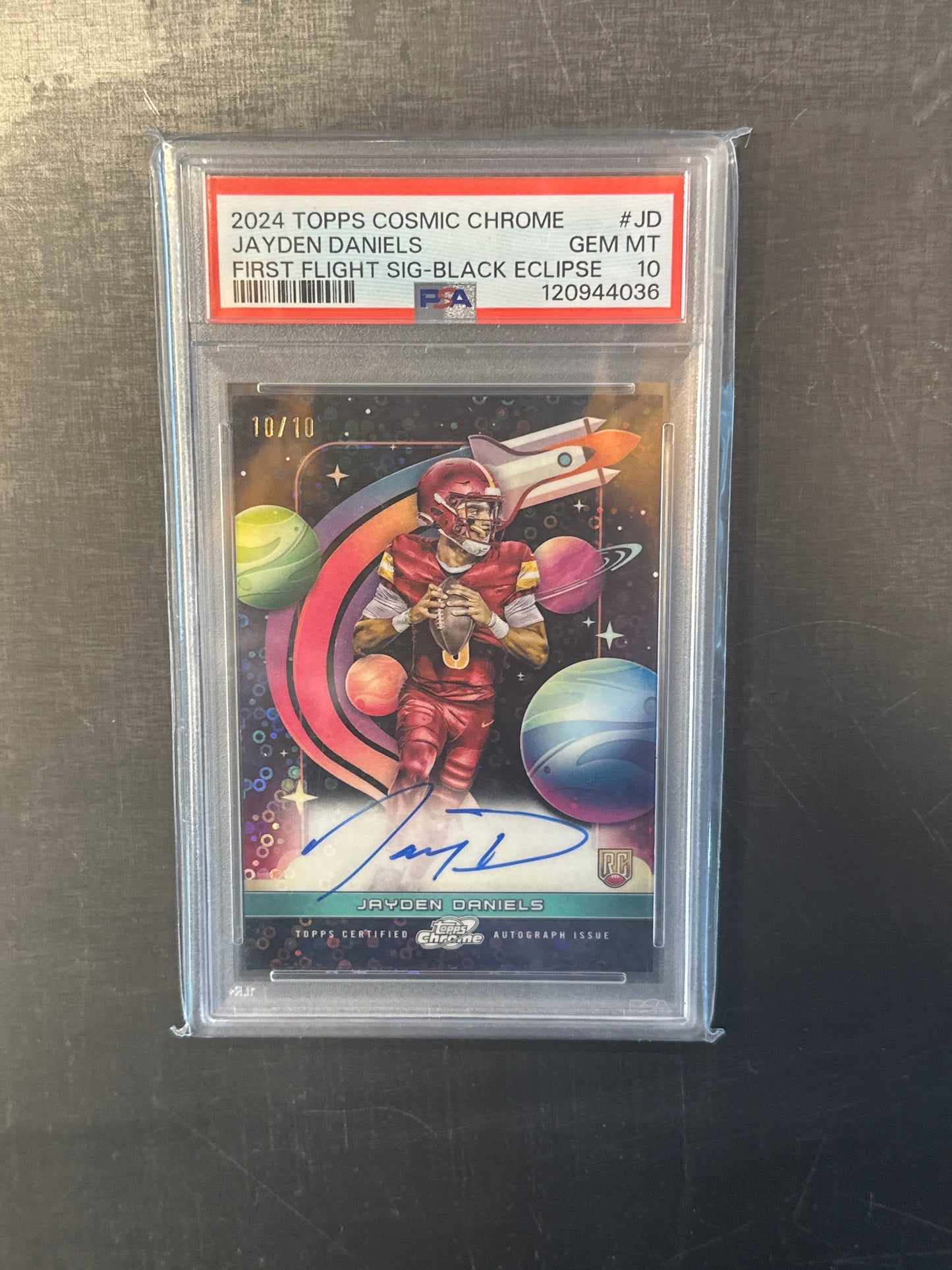 PSA: Football Cards- 2024 Topps Chrome Cosmic Jayden Daniels First Flight Black Eclipse Autograph 10/10 PSA 10