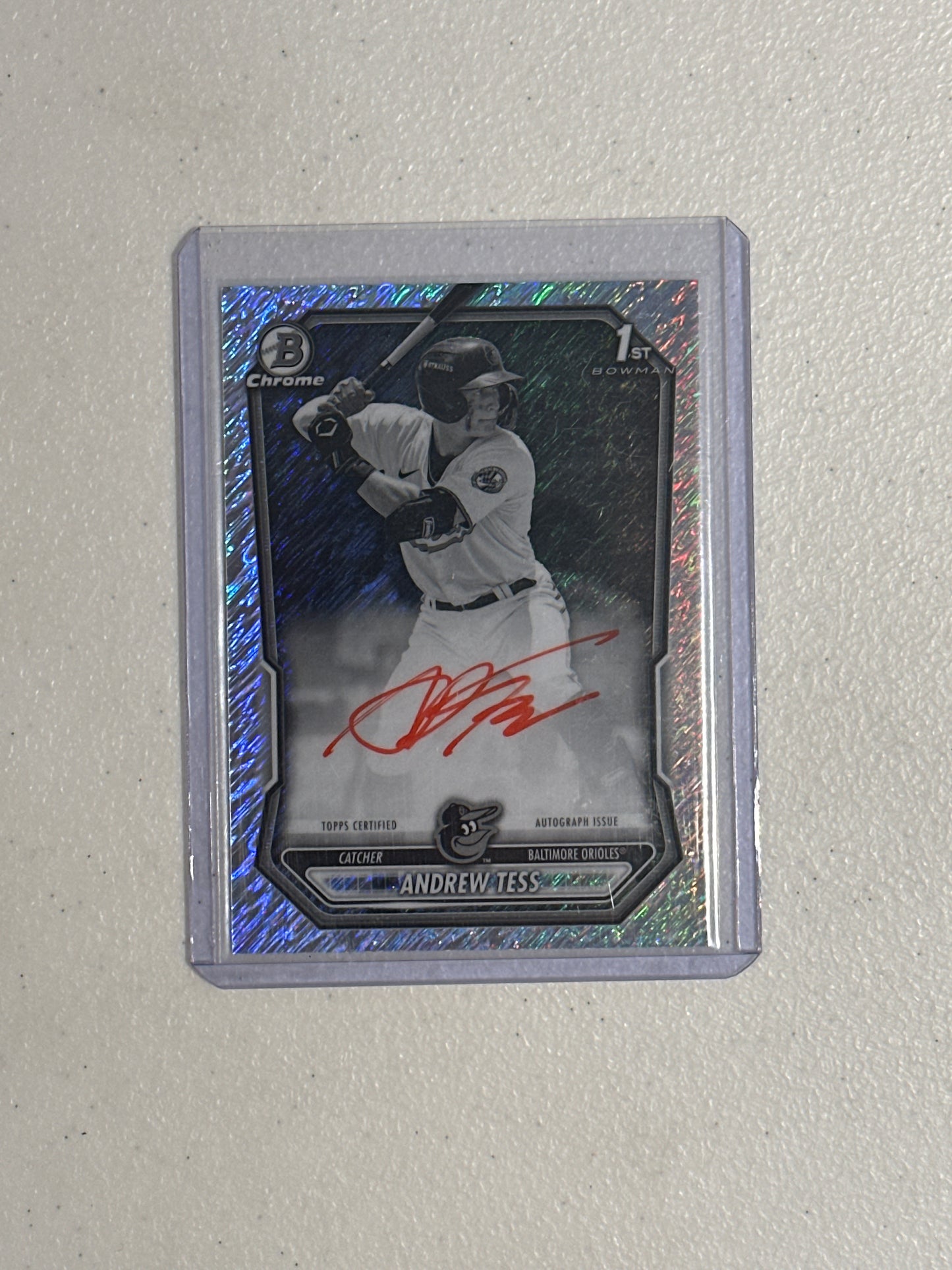 Singles: Baseball Cards- 2026 Bowman Andrew Tess Black and White Shimmer Bowman 1st Autograph SP (Orange Ink)