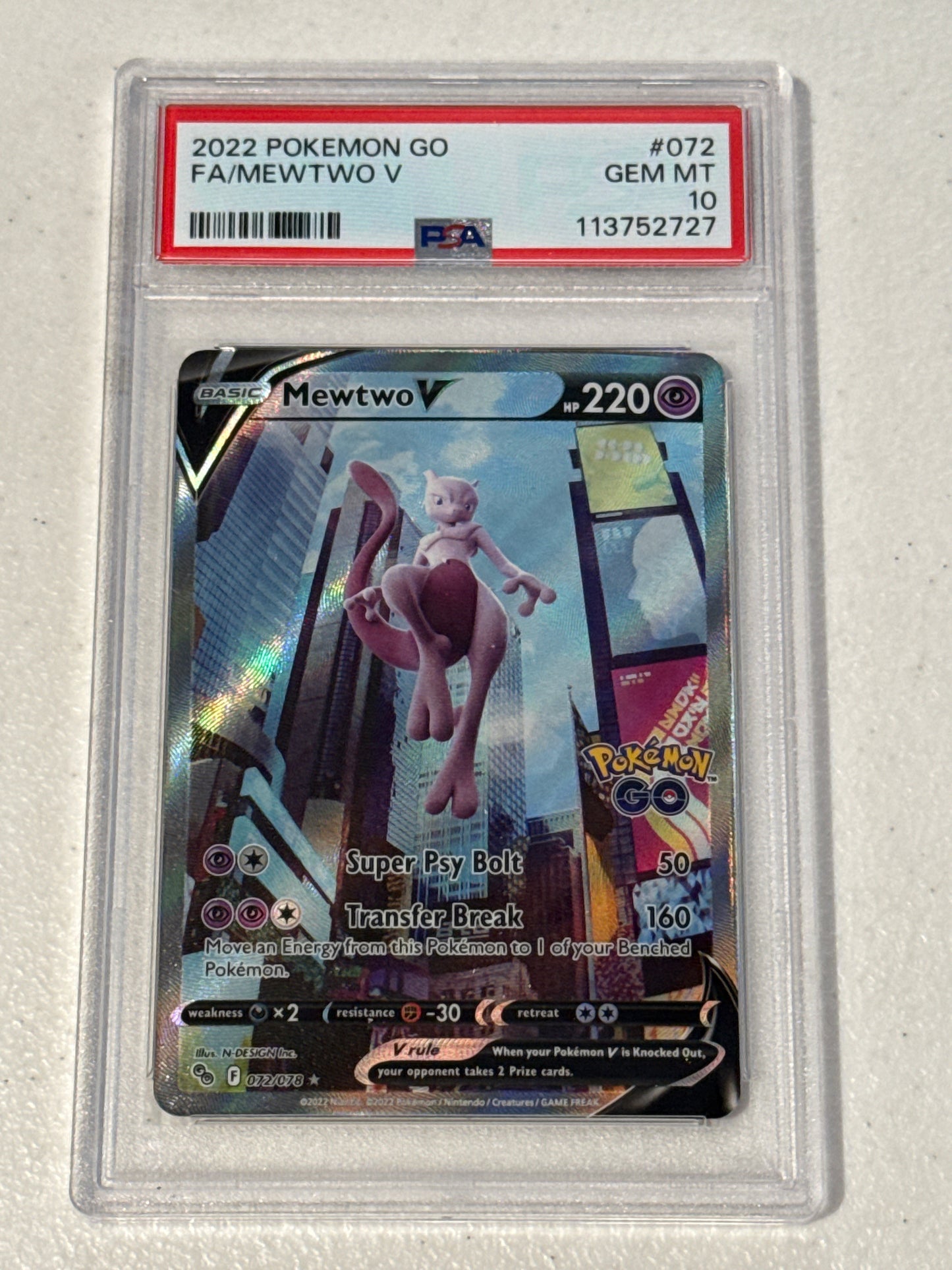 PSA: Pokemon TCG - 2022 PokeGo FA/Mewtwo V - PSA 10