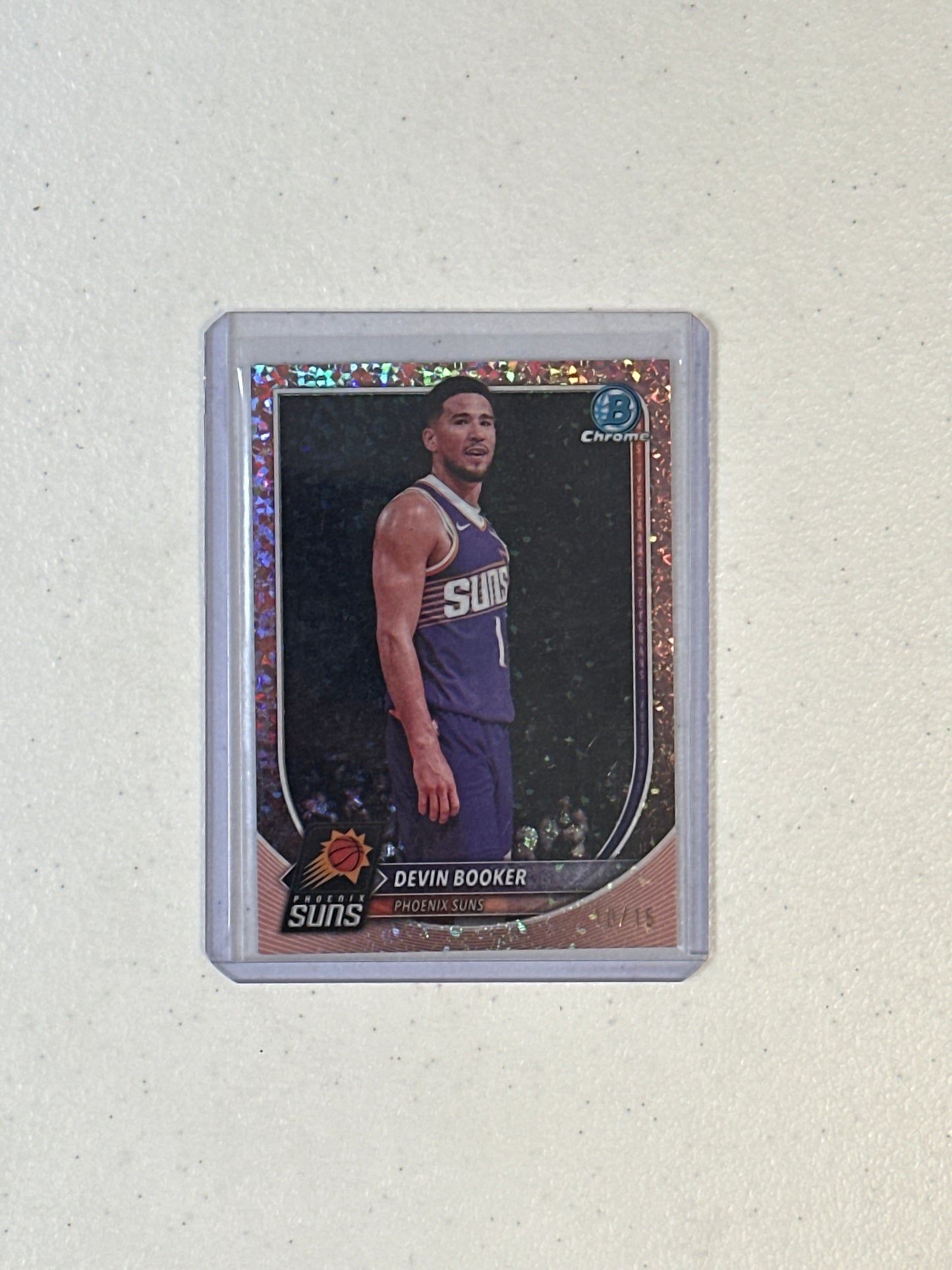 Singles: Basketball Cards- 2025 Bowman Chrome Devin Booker Rose Diamond Refractor /15