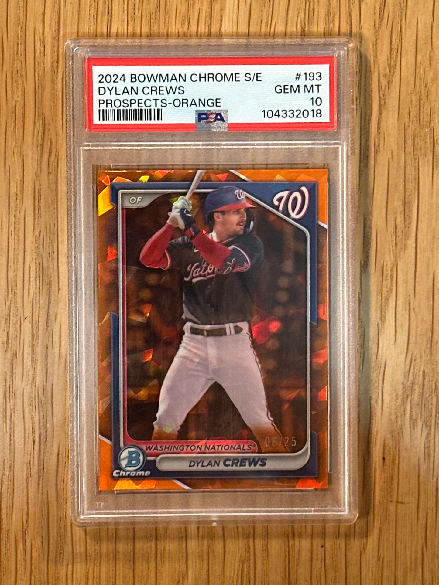 PSA: Baseball Cards- 2024 Bowman Sapphire Dylan Crews Orange /25 PSA 10