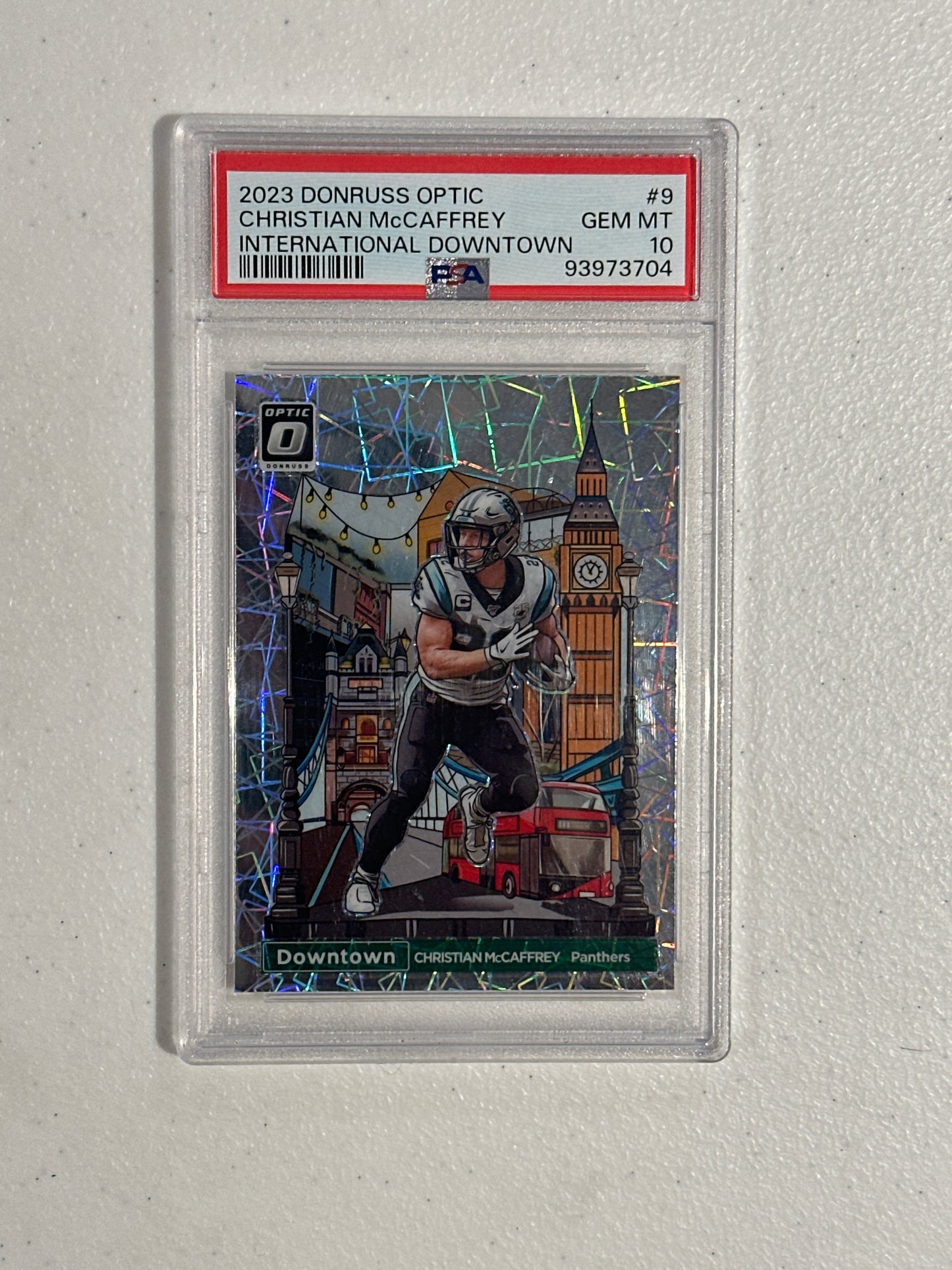PSA: Football Cards- 2023 Donruss Optic Christian McCaffrey International Downtown PSA 10