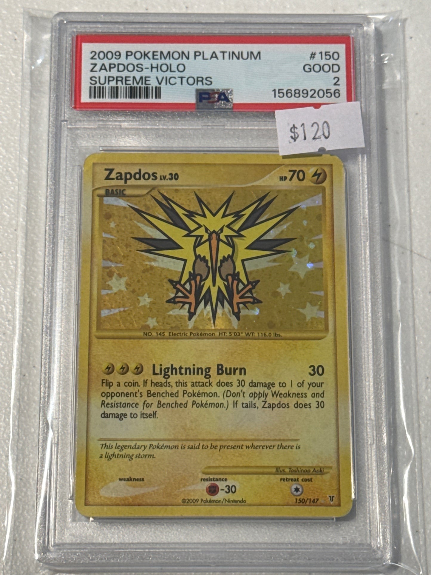 PSA: Pokemon TCG - 2009 Platinum Zapdos Holo (Supreme Victors) PSA 2