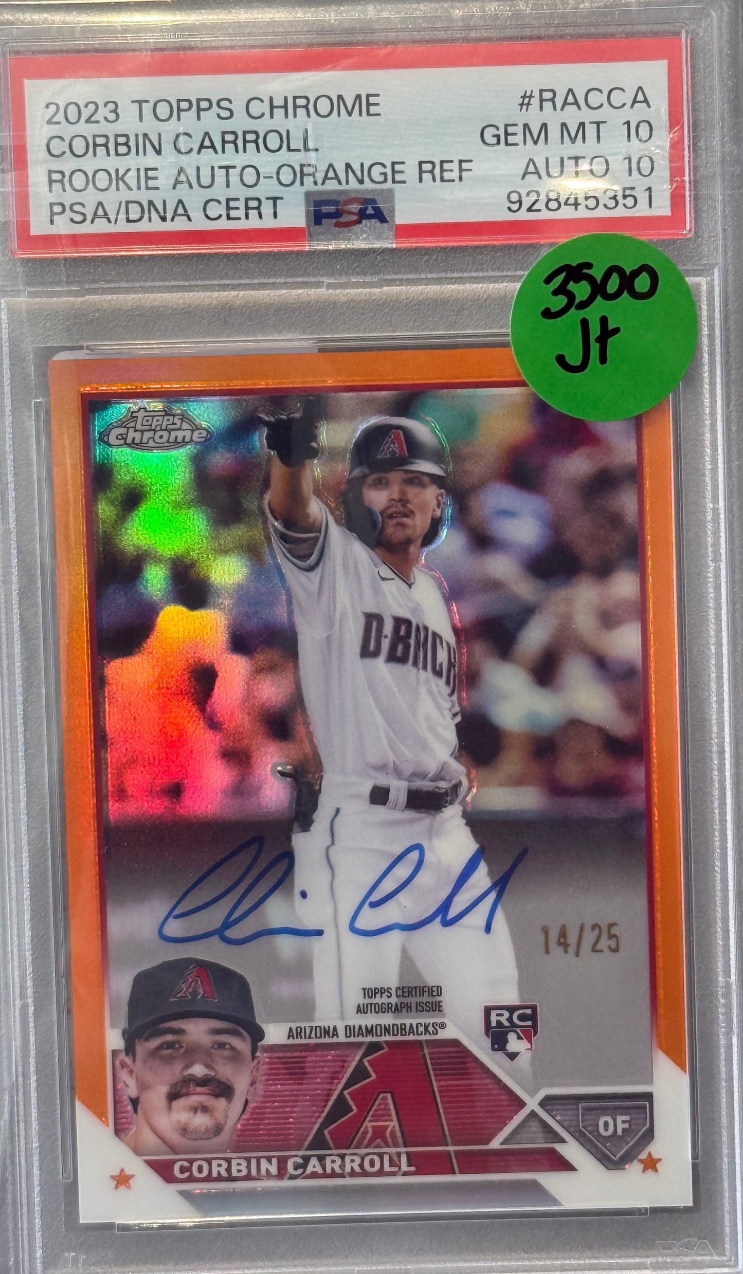 PSA: Baseball Cards - GM MT 10 AUTO 10 - 2023 Topps Chrome Corbin Carroll Orange Rookie Auto RC