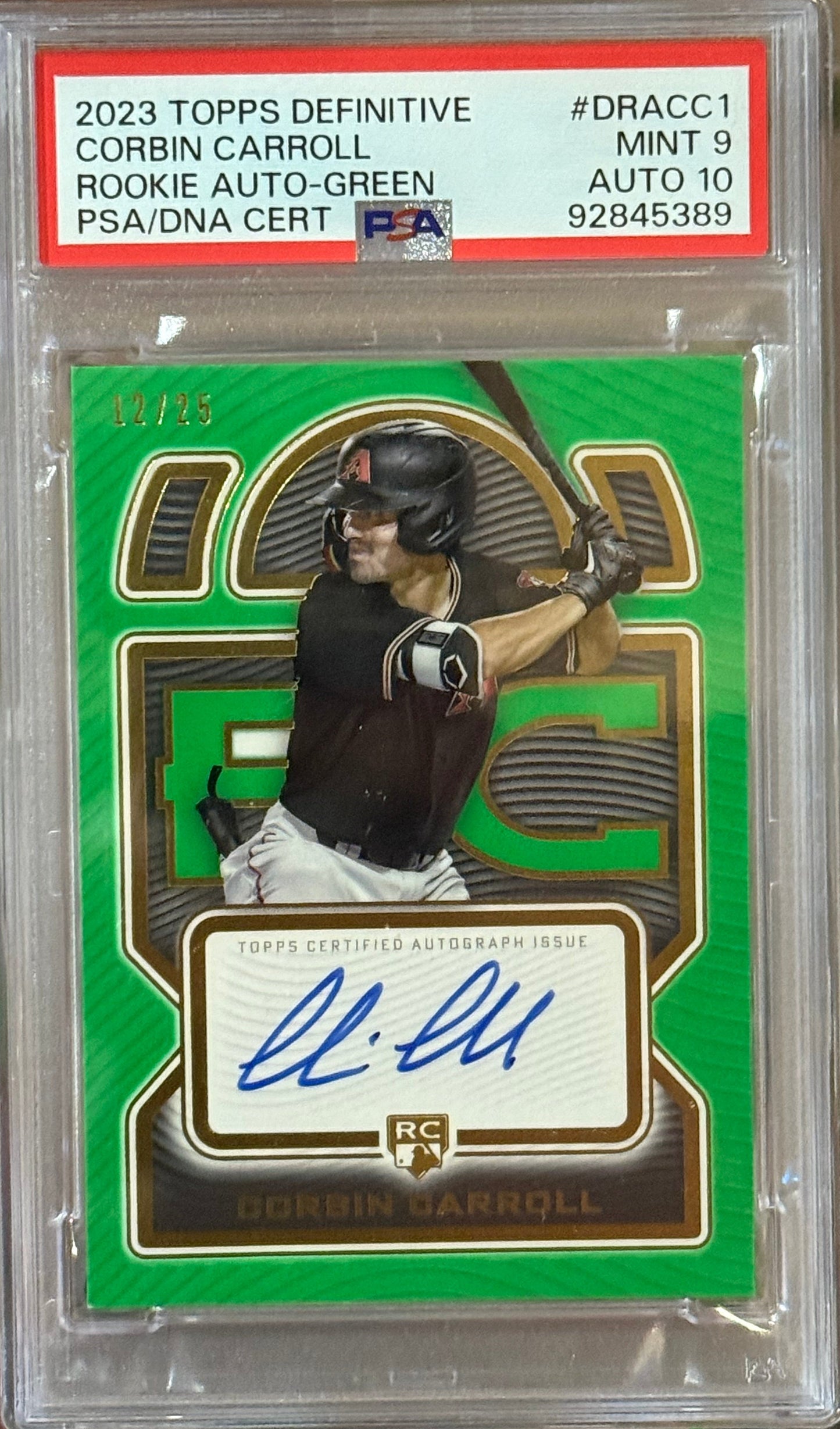PSA: Baseball Cards - MINT 9 AUTO 10 - 2023 Topps Definitive Corbin Carroll Rookie Auto-Green PSA/DNA Cert - #DRACC1