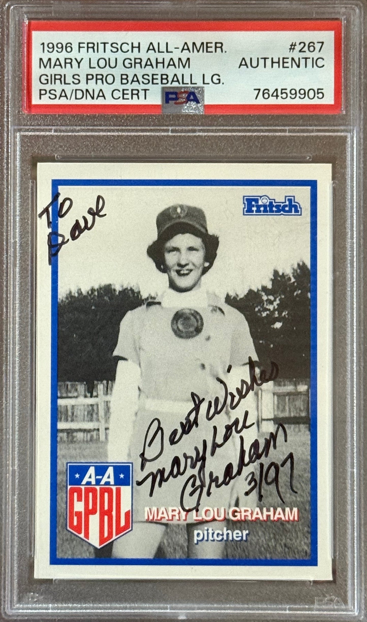 PSA: Baseball Cards - AUTHENTIC - 1996 Fritsch All-Amer Mary Lou Graham Girls Pro Baseball LG. PSA/DNA Cert #267