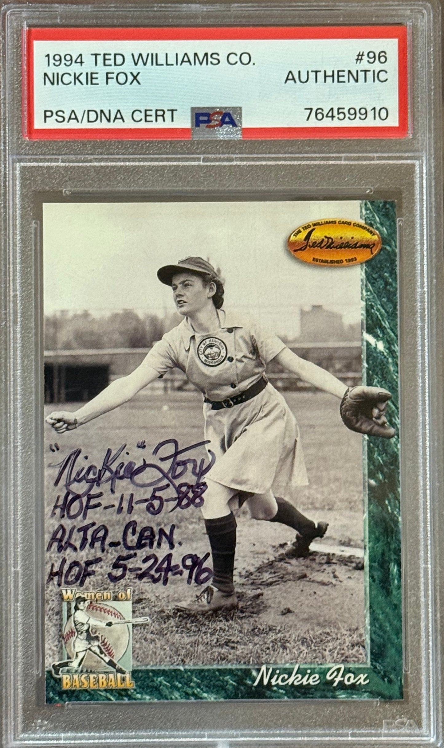 PSA: Baseball Cards - AUTHENTIC - 1994 Ted Williams Co. Nickie Fox PSA/DNA Cert - #96