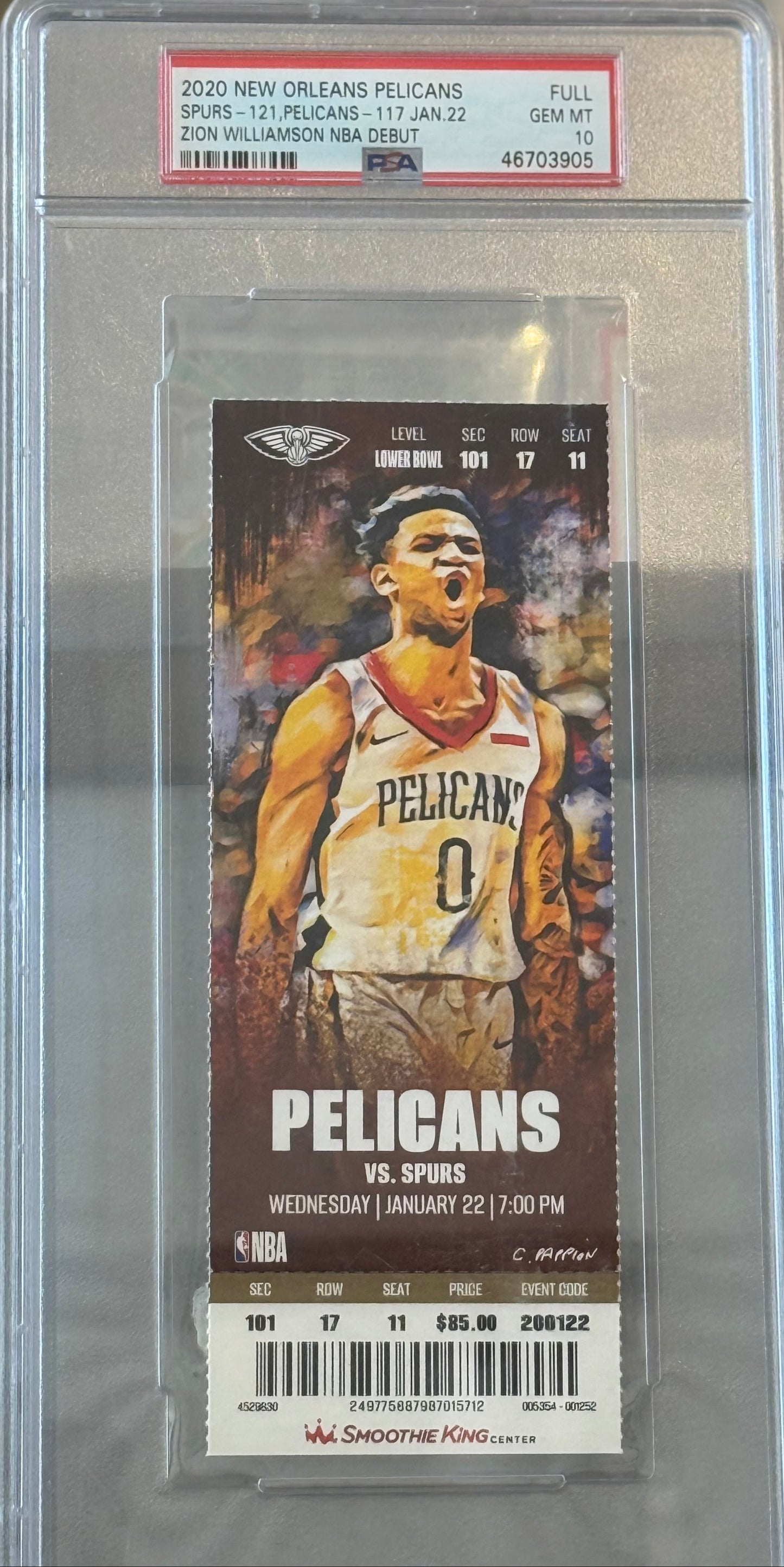 PSA: Basketball Collectibles - GEM MINT 10 - 2020 New Orleans Pelicans Zion Williamson NBA Debut Ticket