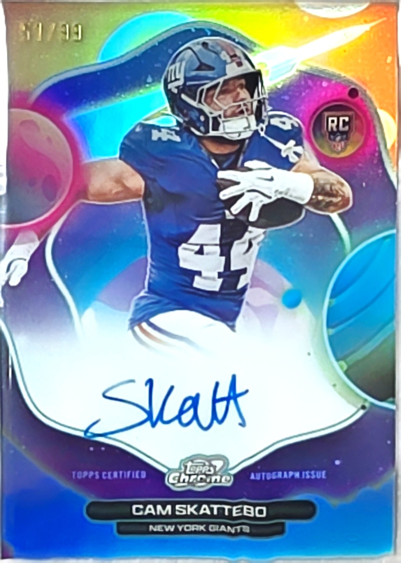 Singles: Football Cards- 2025 Cosmic Chrome Cam Skattebo Auto /99