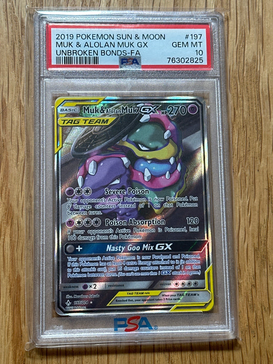 PSA: Pokémon Cards- 2019 Sun & Moon Muk & Alolan Muk GX PSA 10 197/214
