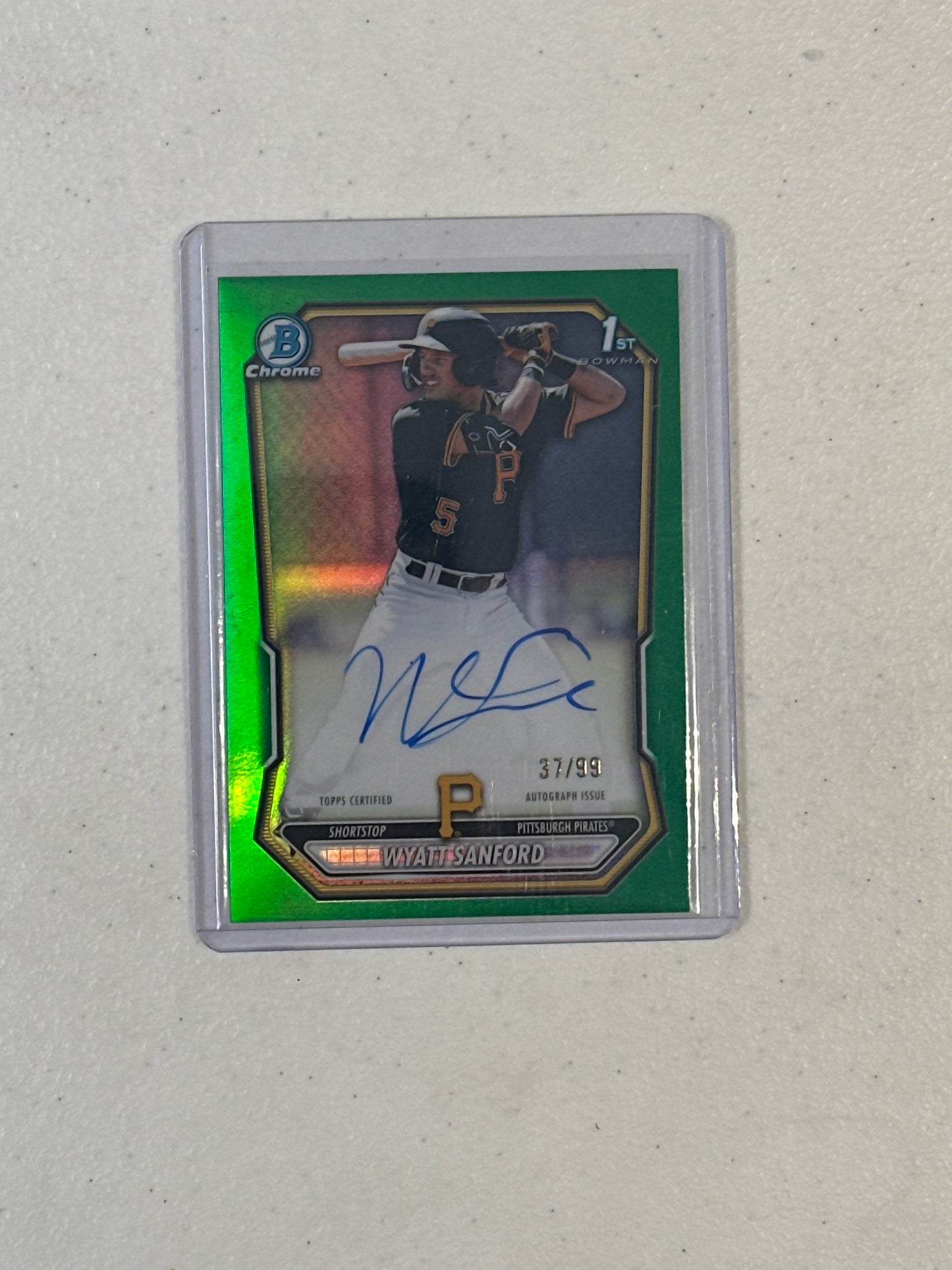 Singles: Baseball Cards- 2026 Bowman Wyatt Sanford Bowman 1st True Green Refractor Autograph /99