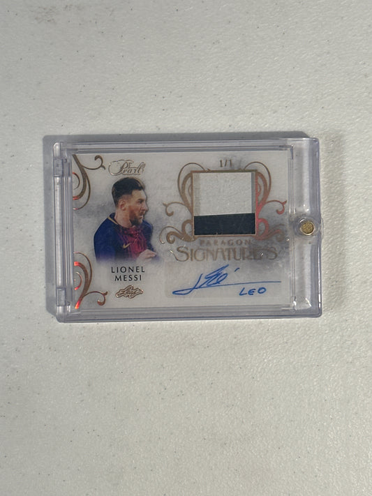 Singles: Soccer Cards- 2019 Leaf Pearl Lionel Messi Paragon Signatures Patch Auto 1/1