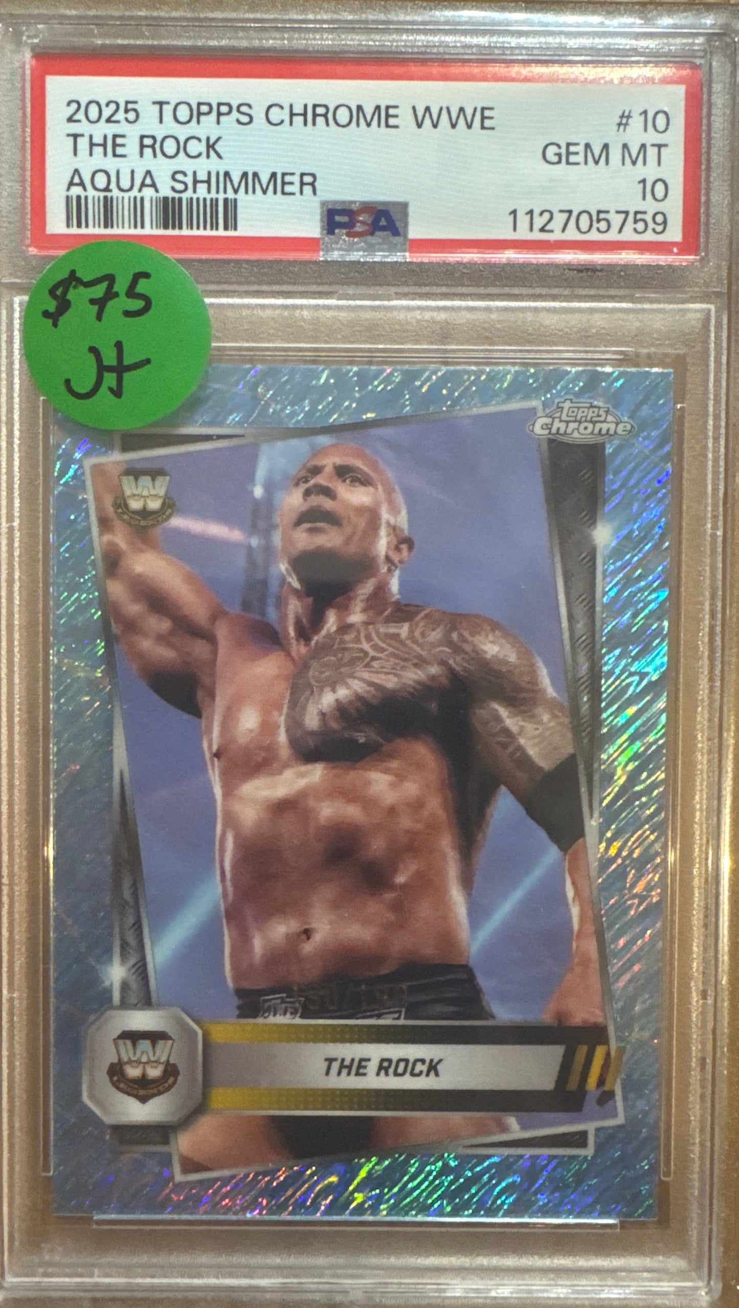 PSA: WWE Cards - GEM MINT 10 - 2025 Topps Chrome The Rock Aqua
