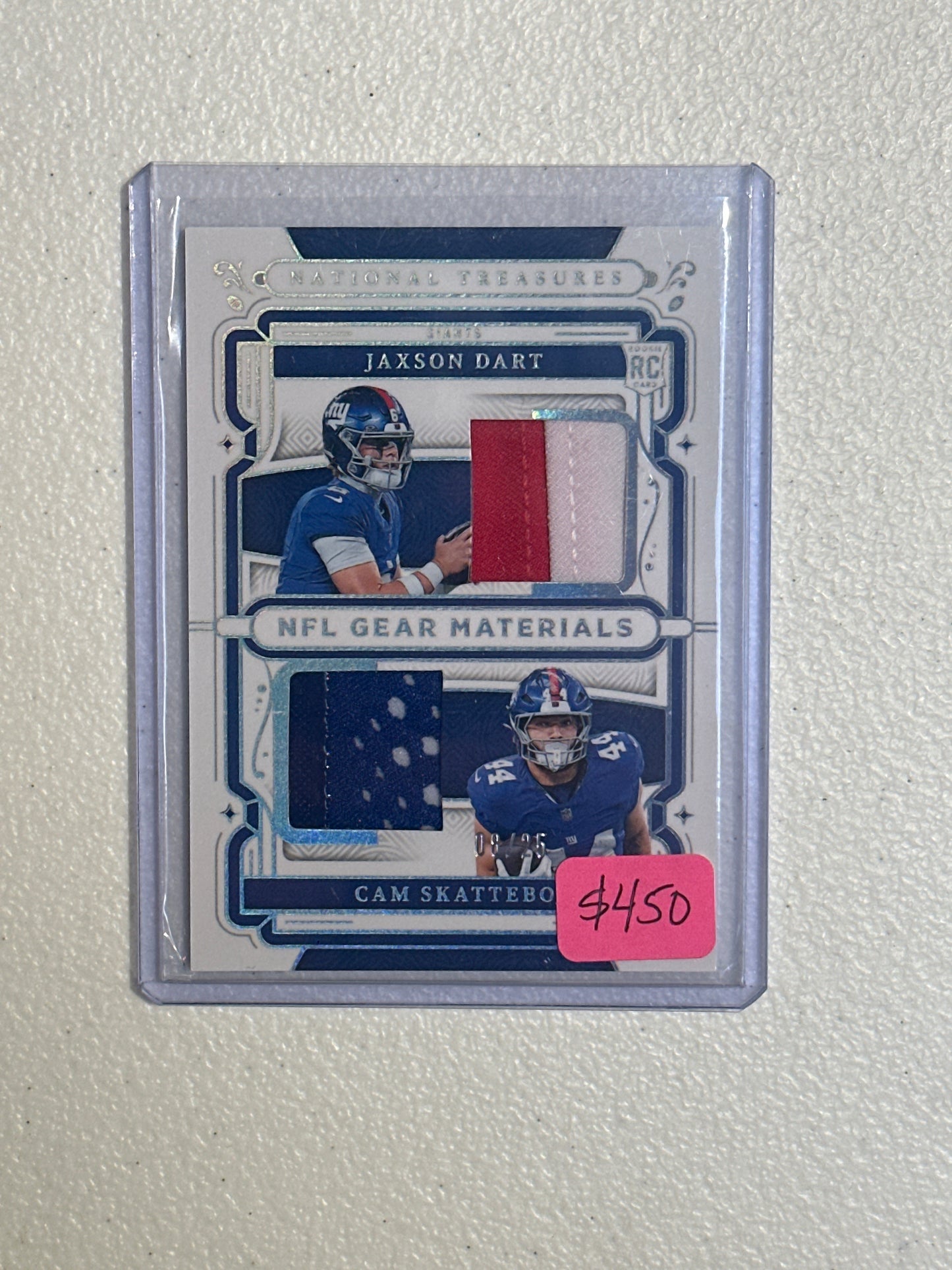 Singles: Football Cards- 2025 National Treasures Jaxson Dart Cam Skattebo NFL Gear Materials /25