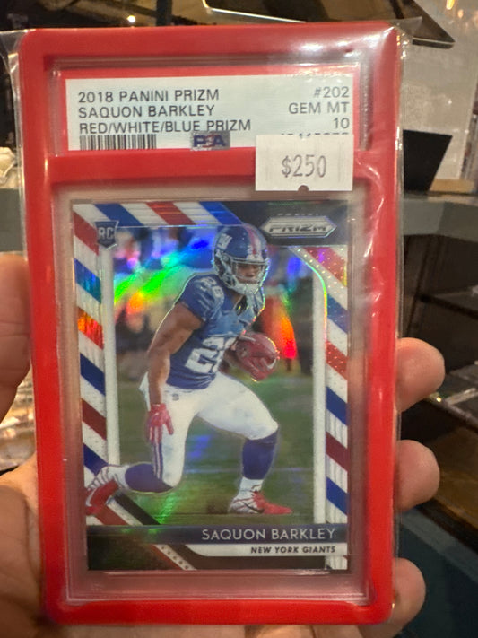 PSA: Football Cards - MINT 10- 2018 Prizm Saquon Barkley Red White RC