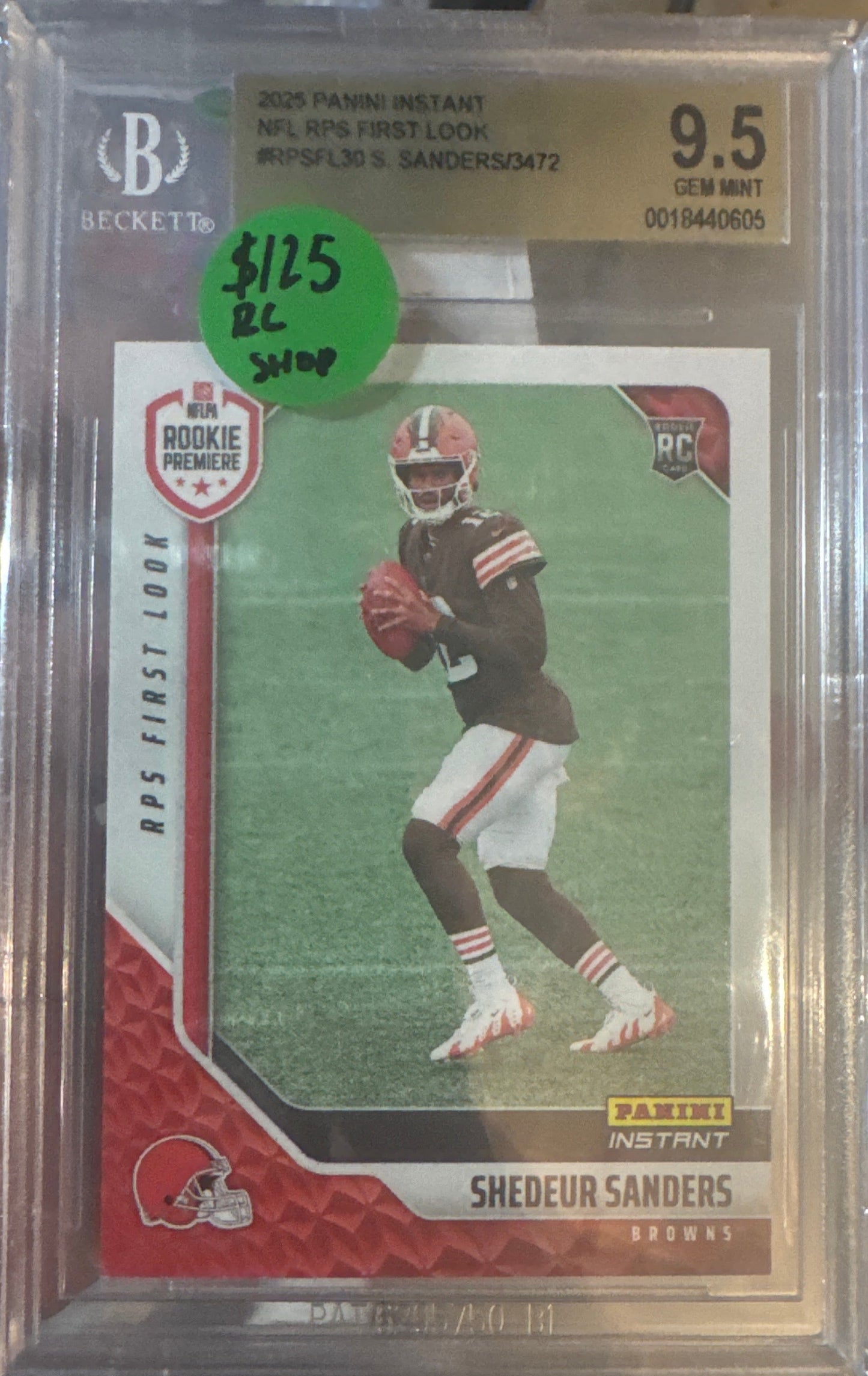 Collectible sports trading card in protective packaging with a visible grading label, Of Shedeur Sanders Browns