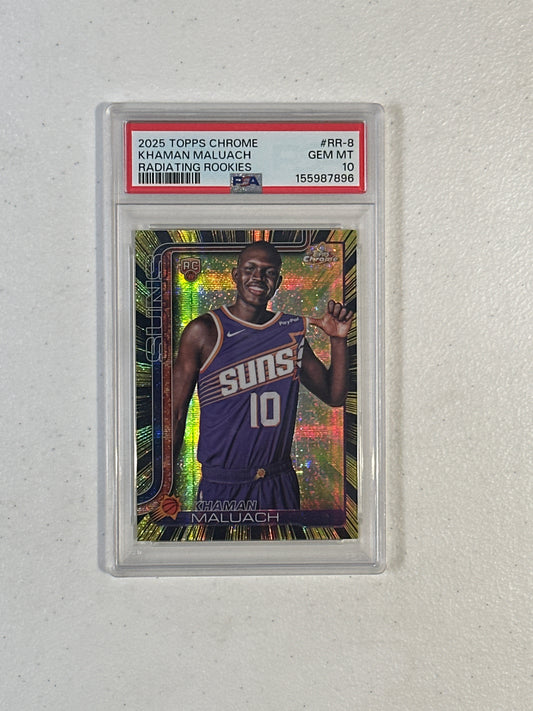 PSA: Basketball Cards- 2025 Topps Chrome Khaman Maluach Radiating Rookies PSA 10