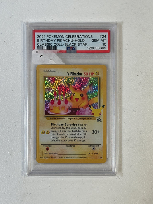 PSA: Pokemon Cards- 2021 Pokemon Celebrations Black Star Birthday Pikachu PSA 10