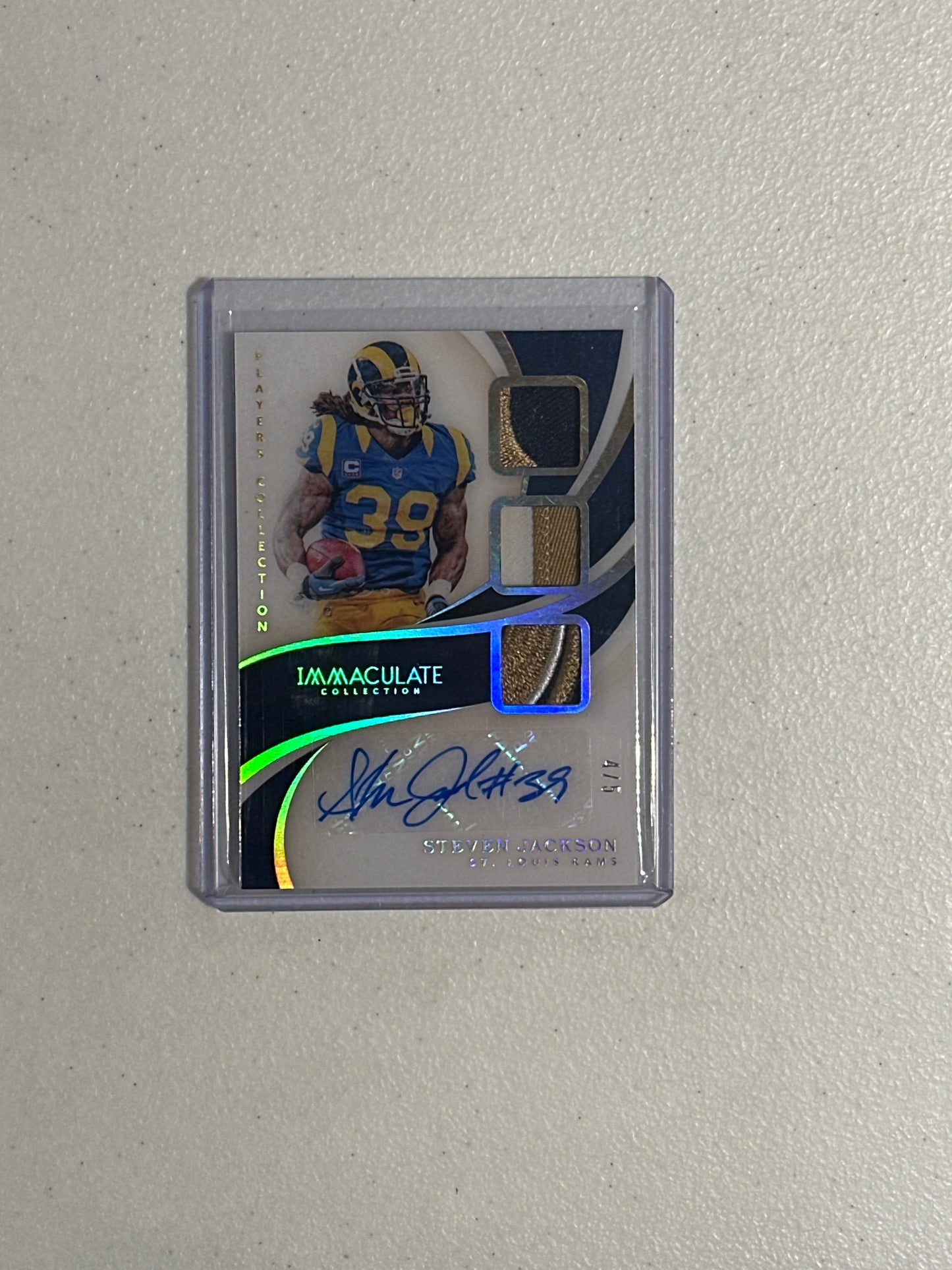 Singles: Football Cards- 2019 Immaculate Steven Jackson Players Collection Patch Autograph /5