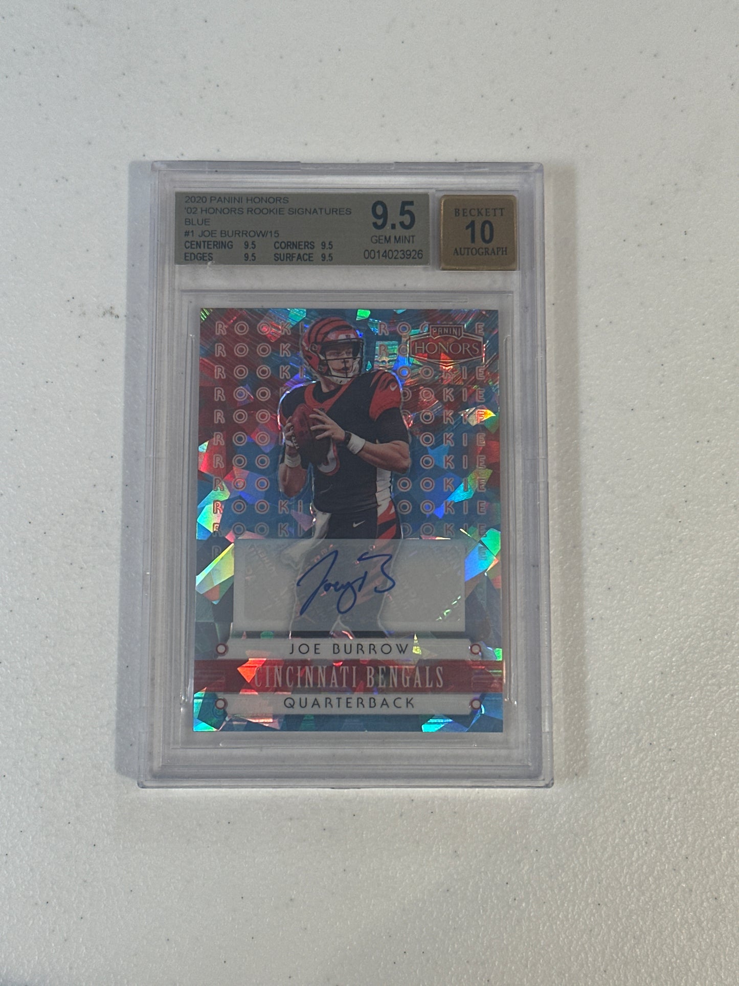 PSA: Football Cards- 2020 Panini Honors Joe Burrow Rookie Autograph Blue /15 BGS 9.5 Auto 10