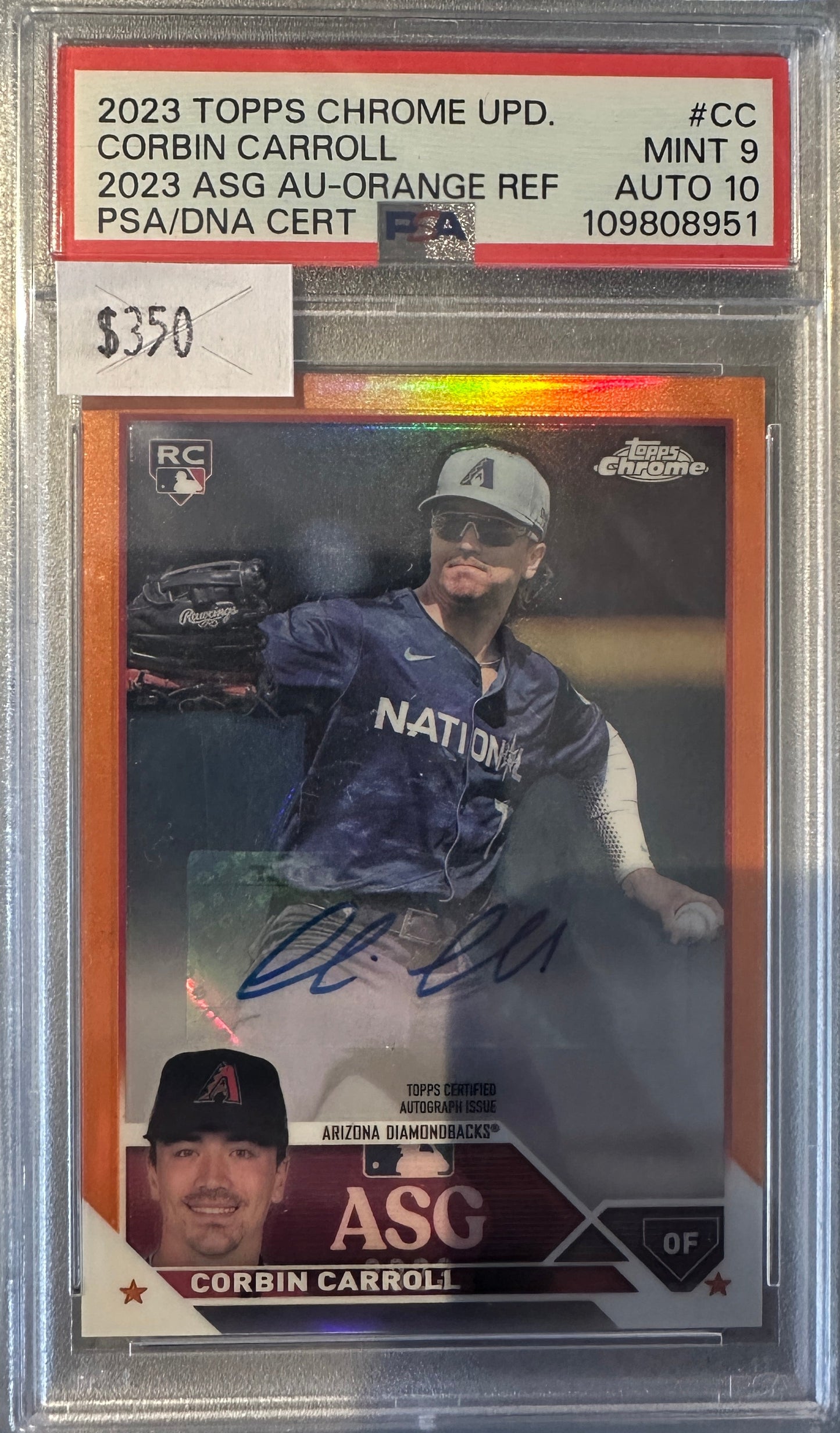 PSA: Baseball Cards - MT 9 AUTO 10 - 2023 Topps Chrome Update Cornin Carroll ASG Orange RC Auto /25