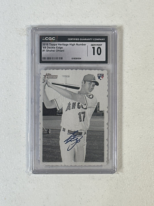 PSA: Baseball Cards- 2018 Topps Heritage High Number Shohei Ohtani ‘69 Deckle Edge CGC 10