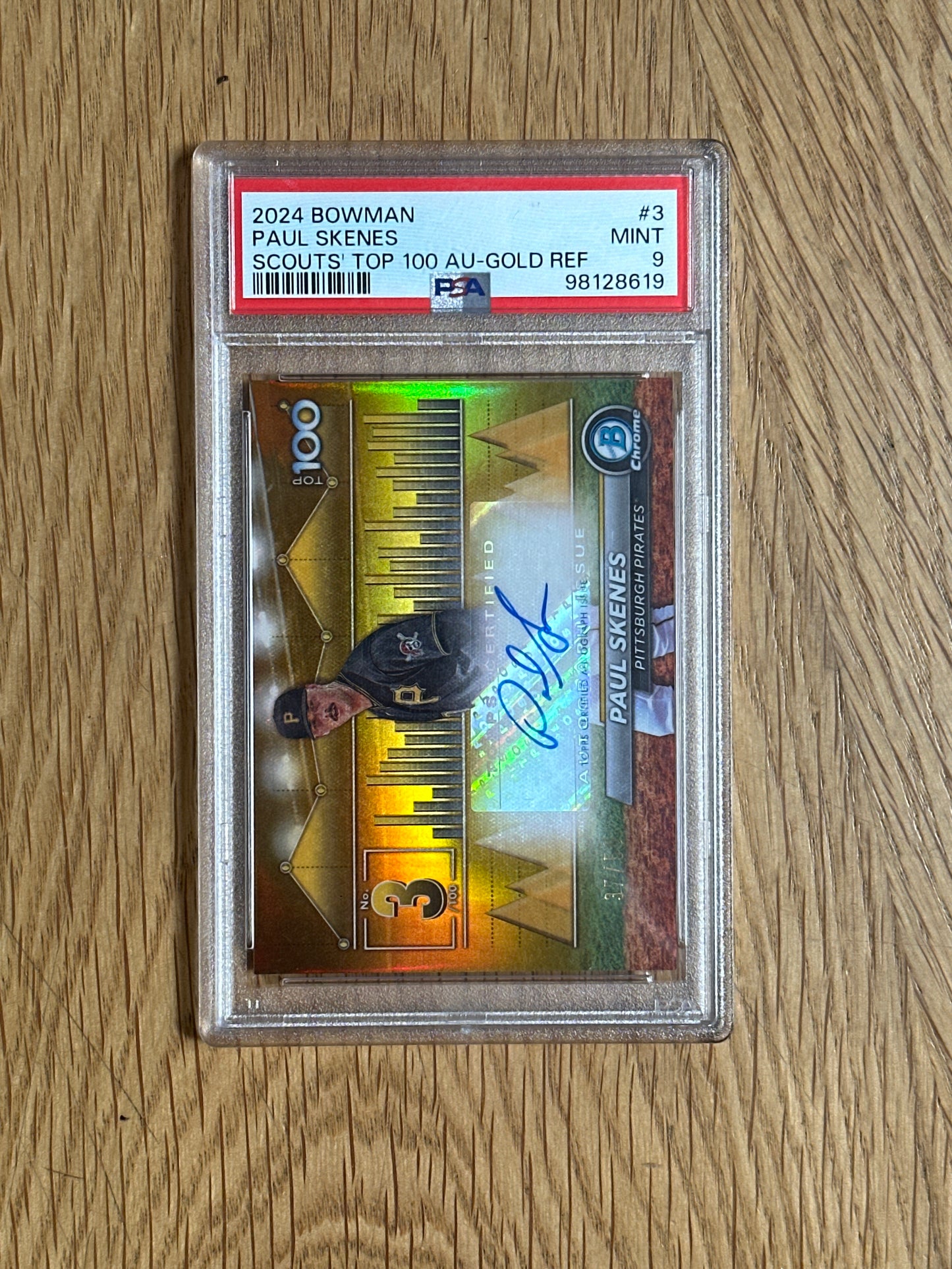 PSA: Baseball Cards- 2024 Bowman Paul Skenes Top 100 Auto Gold /50 PSA 9