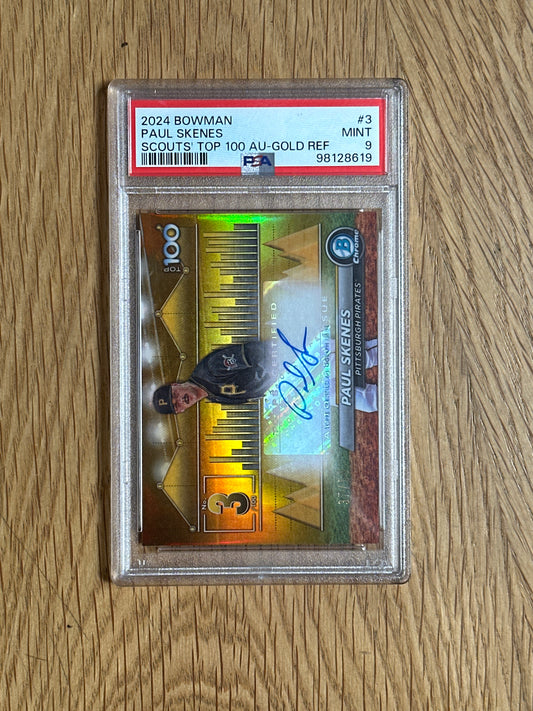 PSA: Baseball Cards- 2024 Bowman Paul Skenes Top 100 Auto Gold /50 PSA 9