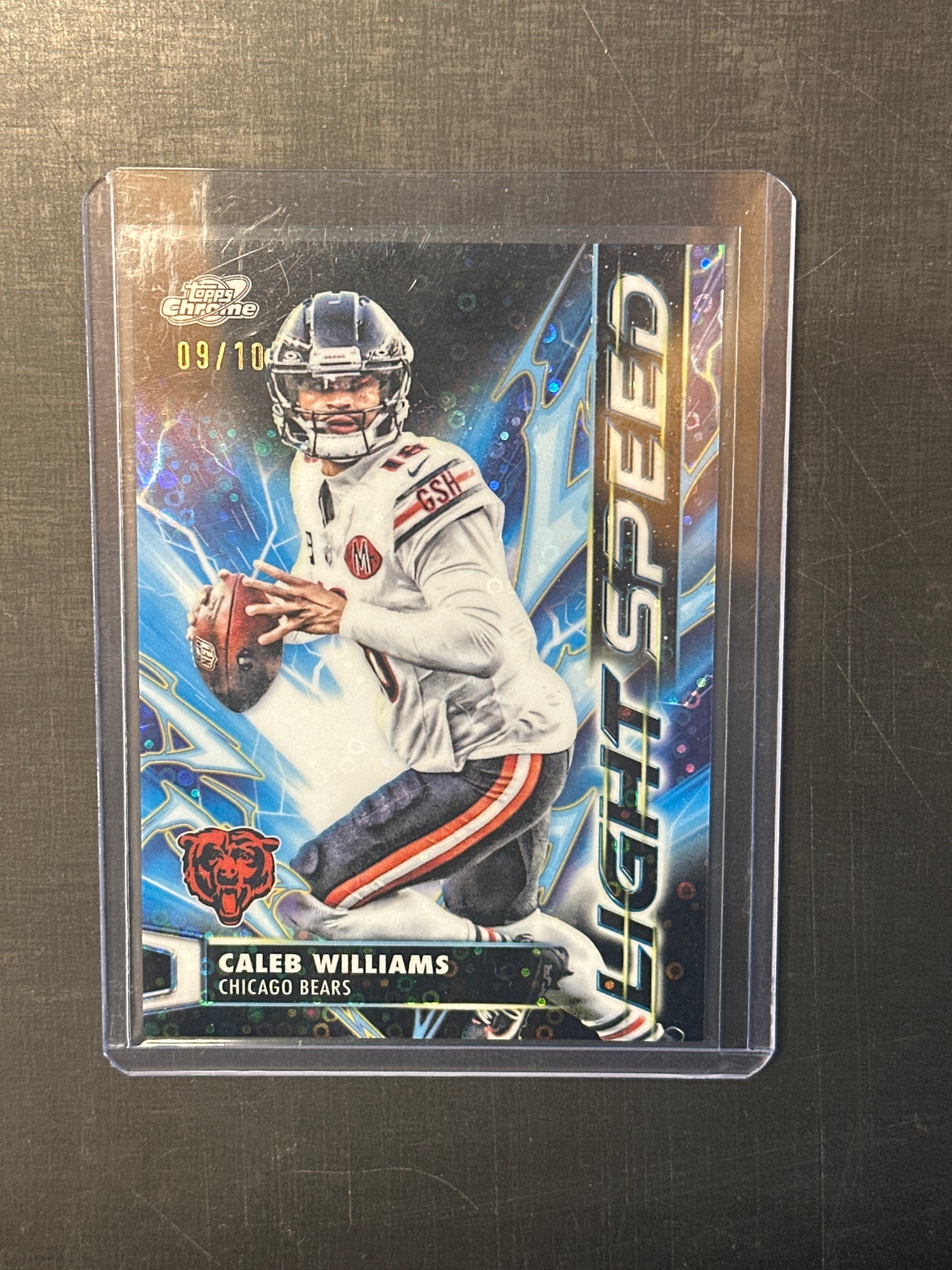 Singles: Football Cards- 2025 Topps Chrome Cosmic Caleb Williams Lightspeed Black Disco /10
