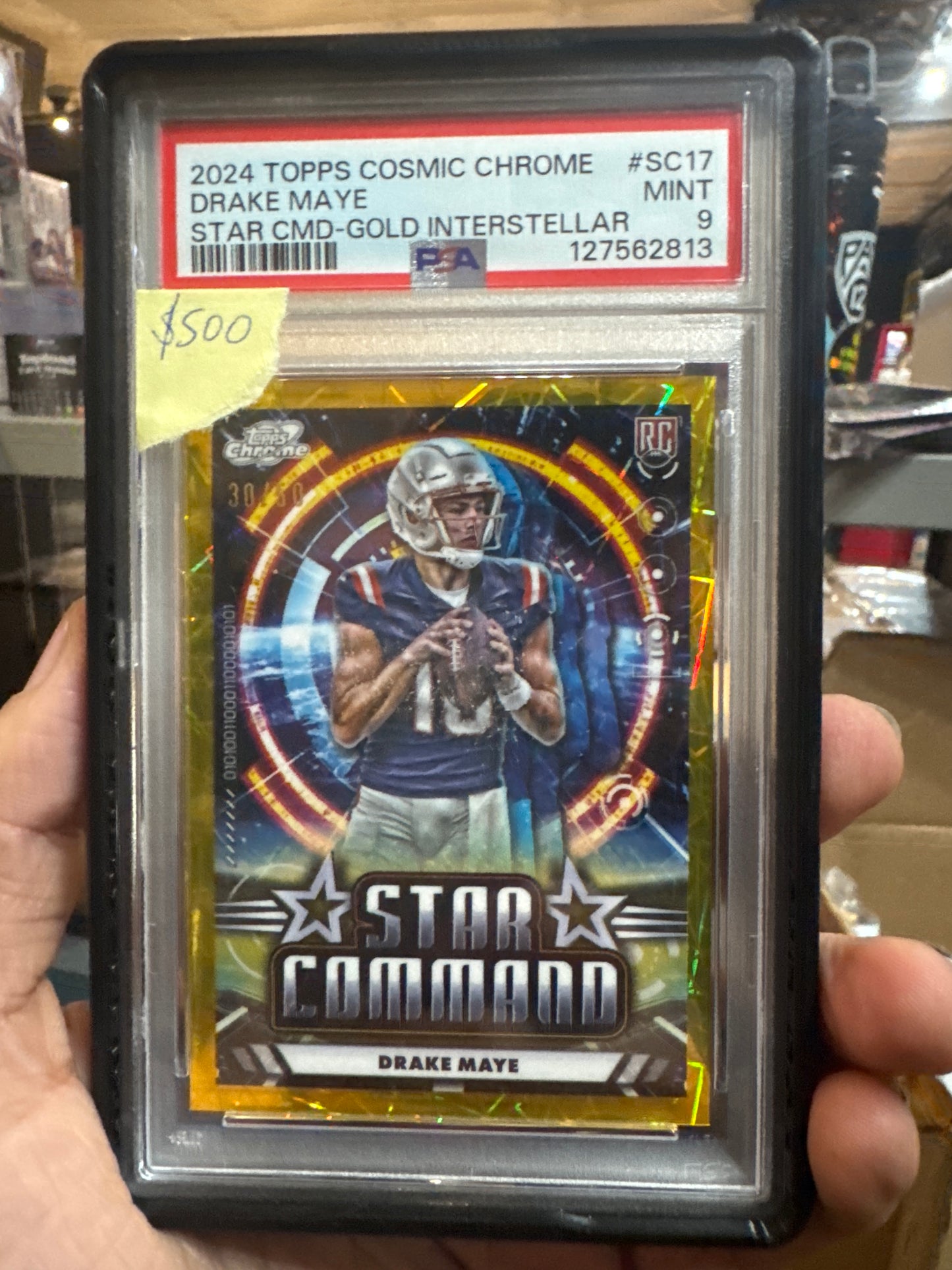 PSA: Football Cards - Mint 9 2024 Topps Cosmic Drake Maye Gold Star Command