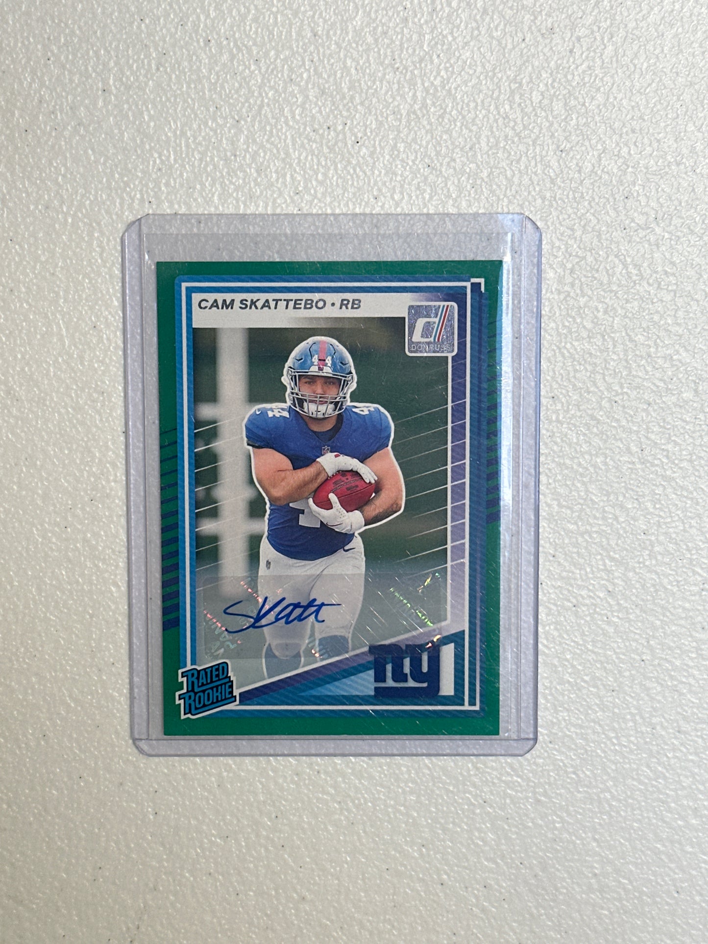 Singles: Football Cards- 2025 Donruss Cam Skattebo Green Autograph