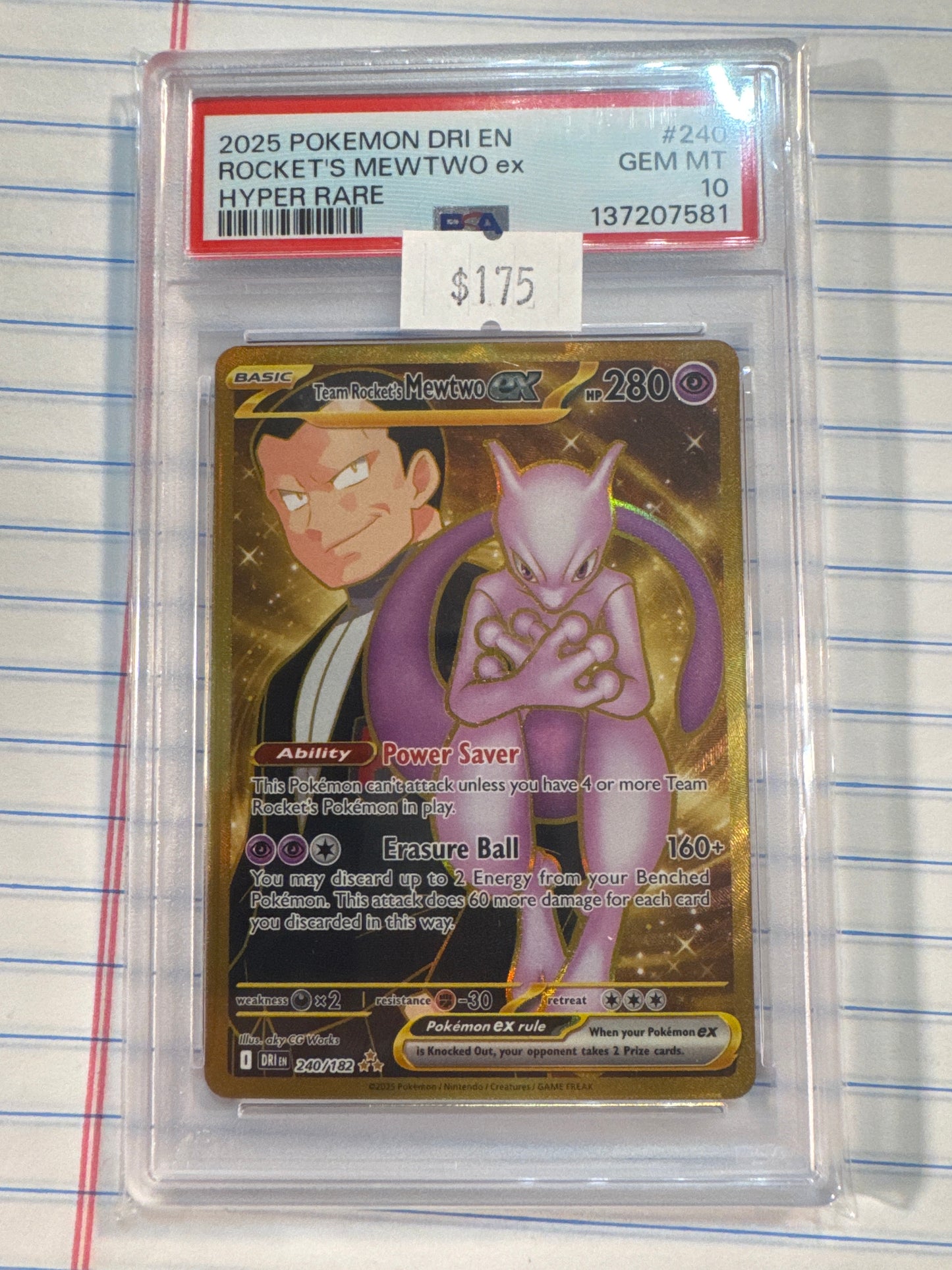 PSA: Pokémon TCG - MINT 10 - 2025 Pokemon DRI EN Rocket's MEWTWO Ex Hyper rare - #240
