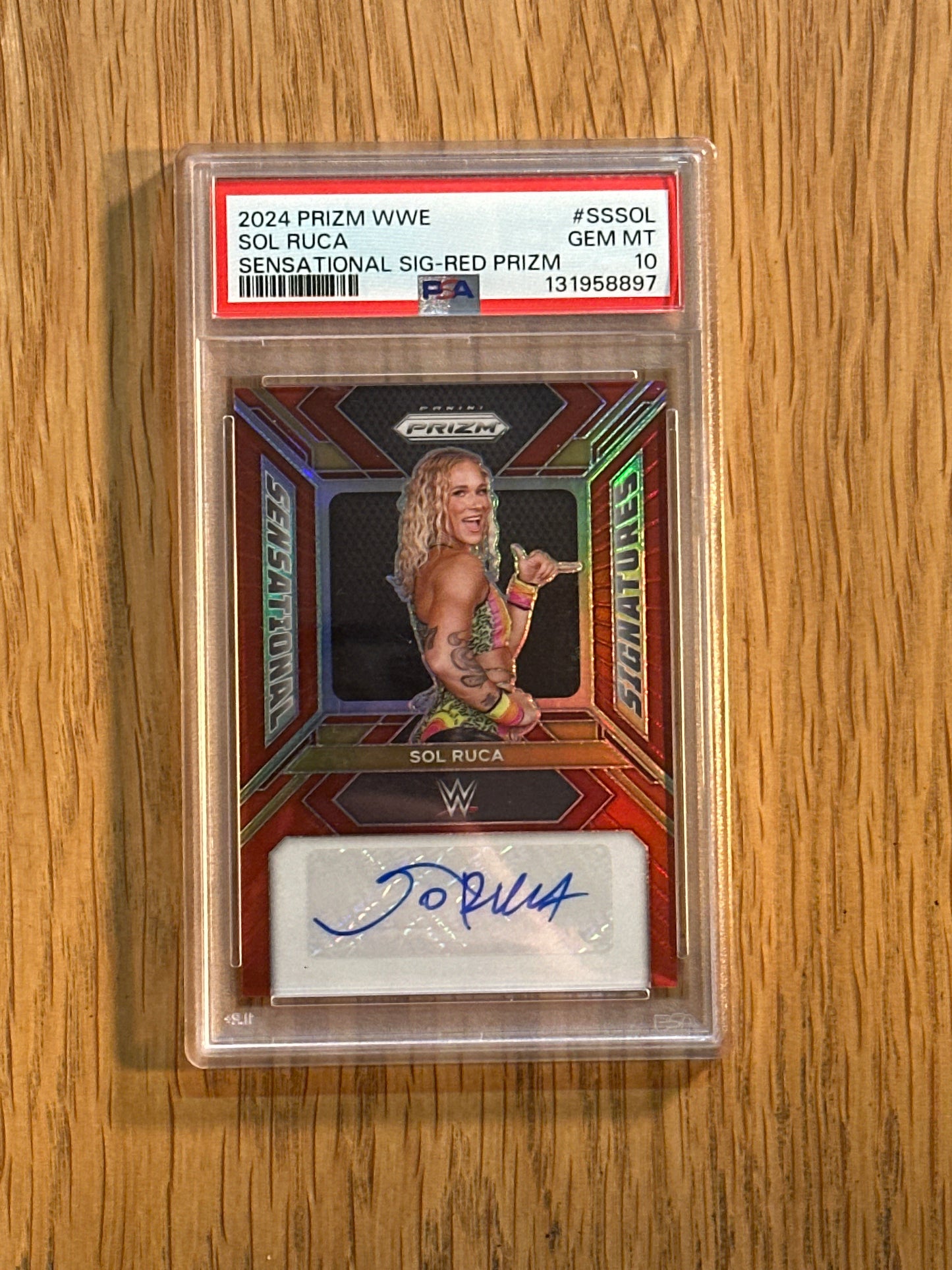 PSA: WWE cards- 2024 Prizm WWE Sol Ruca Sensational Signatures Red Auto /99 PSA 10