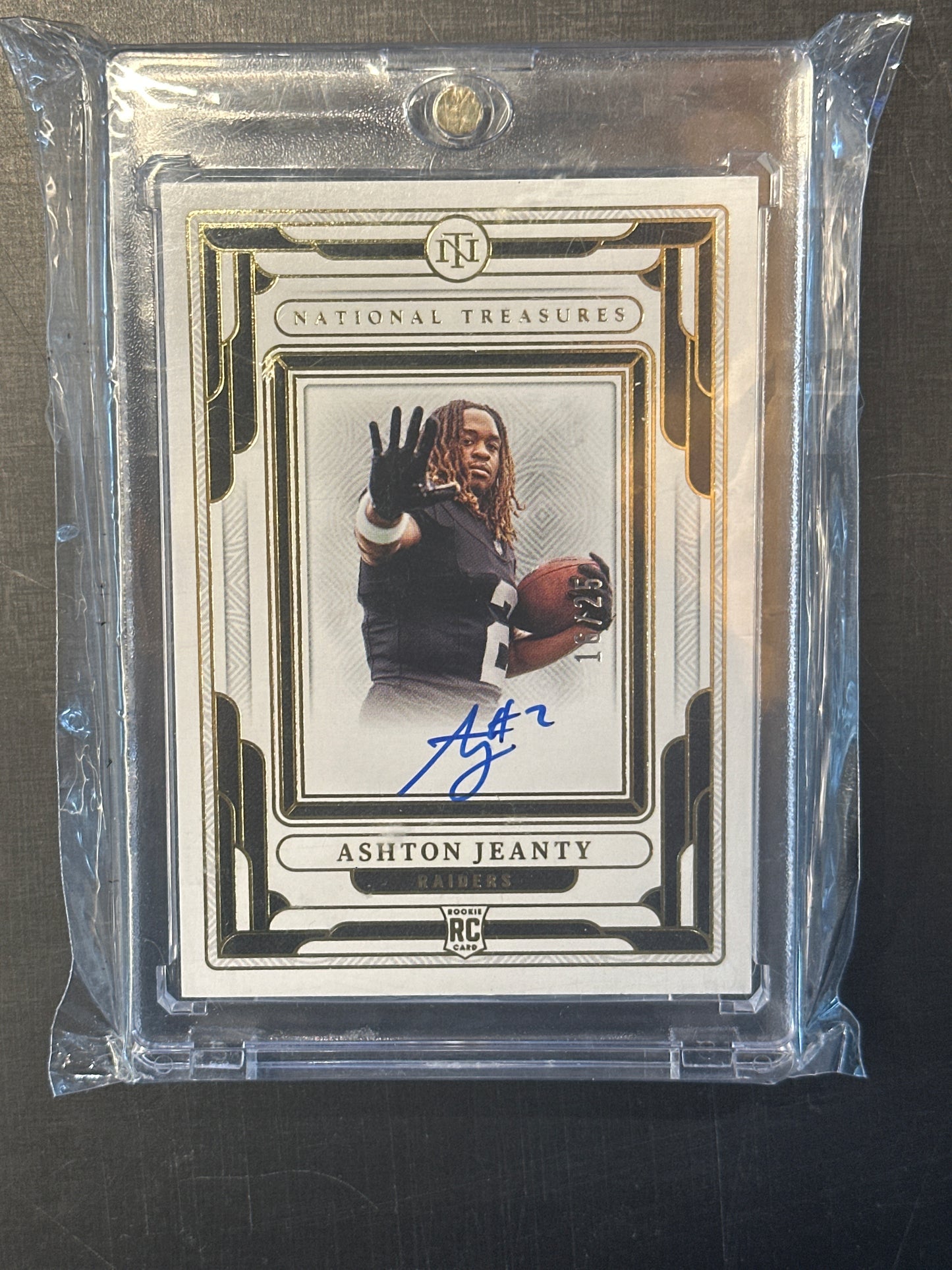 Singles: Football Cards- 2025 National Treasures Ashton Jeanty Gold Auto /25