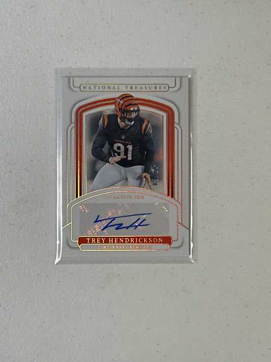 Singles: Football Cards- 2024 National Treasures Trey Hendrickson Autograph /10