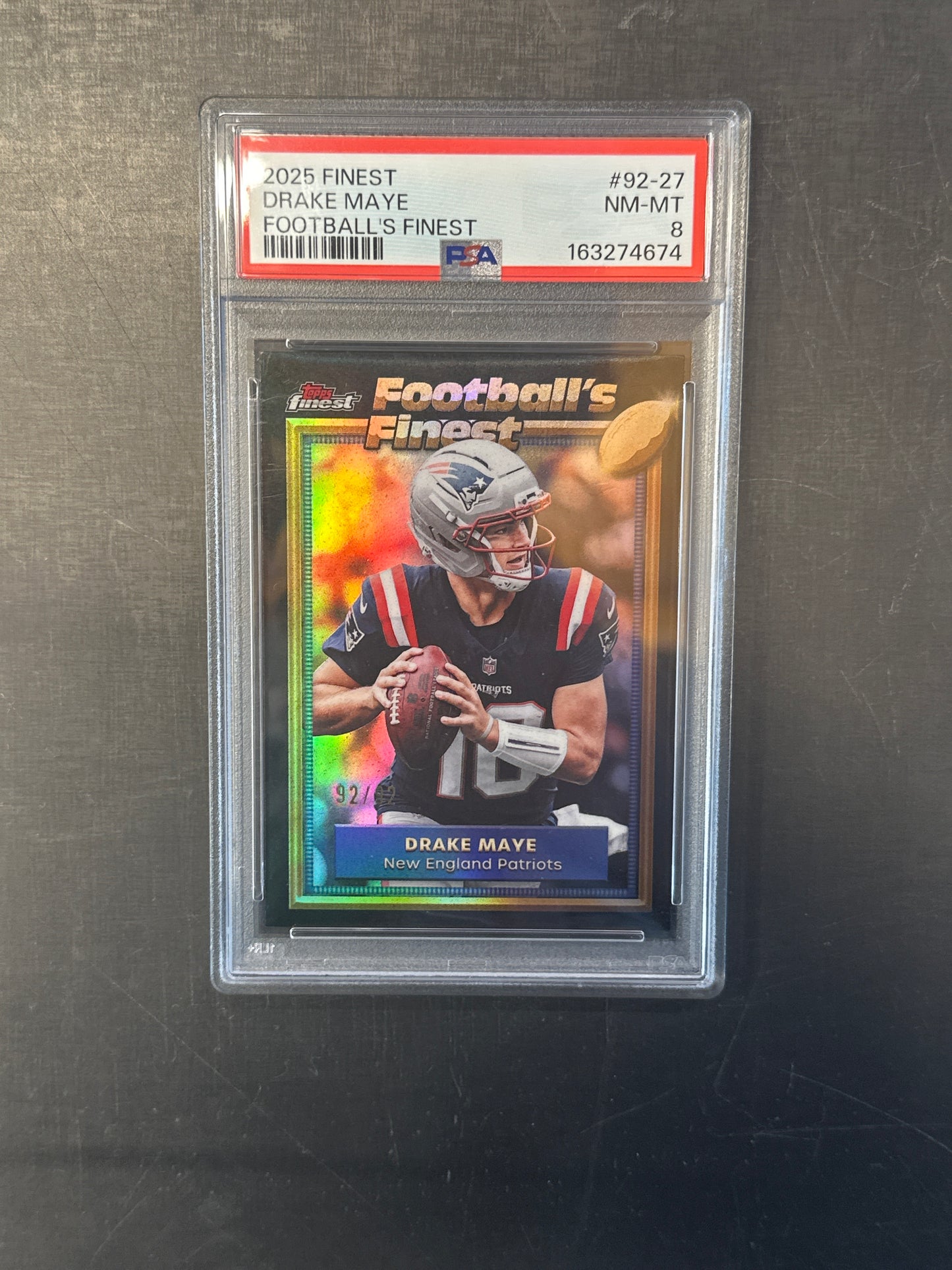 PSA: Football Cards- 2025 Finest Drake Maye Football’s Finest SP 92/92 PSA 8