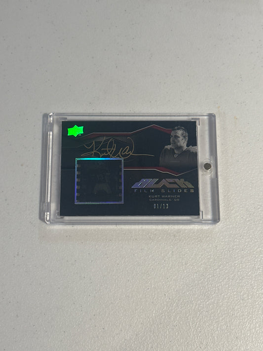 Singles: Football Cards- 2009 Upper Deck Kurt Warner Black Film Slides Autograph 1/13