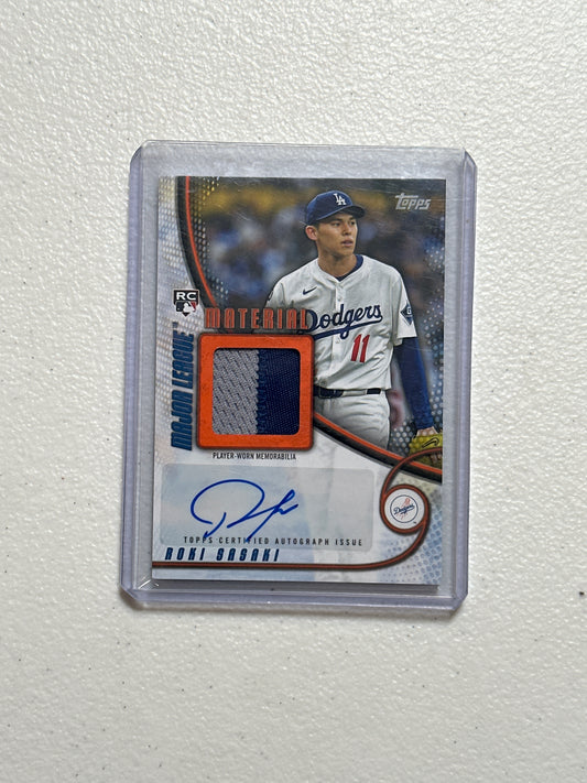 Singles: Baseball Cards- 2025 Topps Roki Sasaki Major League Material Patch Autograph /25