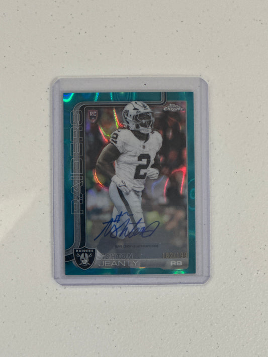 Singles: Football Cards- 2025 Topps Chrome Ashton Jeanty Autograph /199