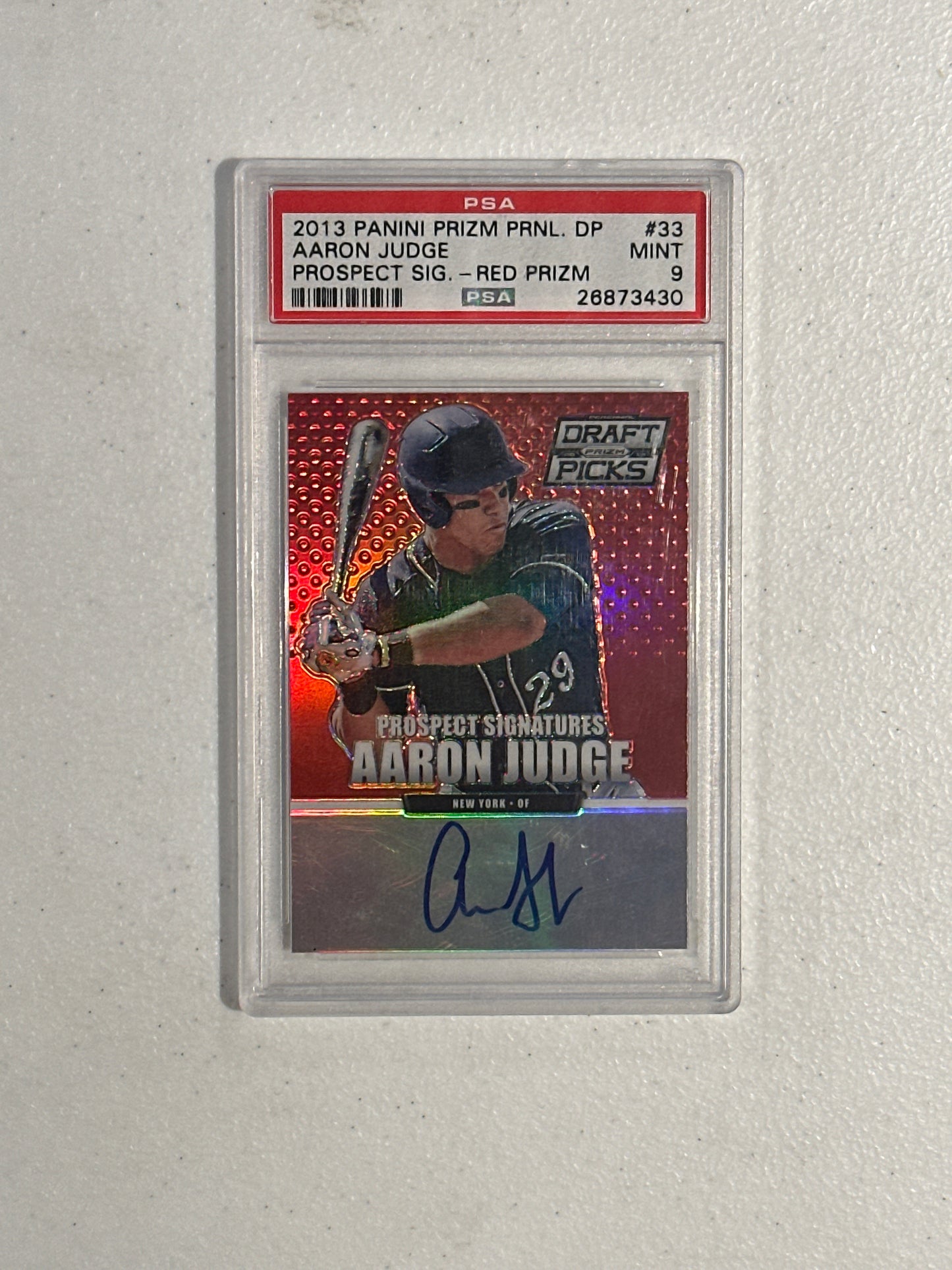PSA: Baseball Cards- 2013 Panini Prizm Draft Picks Aaron Judge Red Prizm Prospect Auto /100 PSA 9