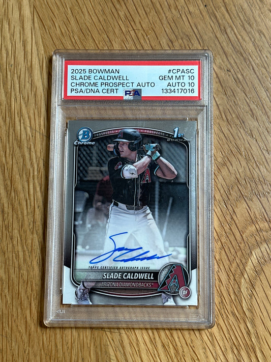 PSA: Baseball Cards- 2025 Bowman Slade Caldwell Chrome Prospect Auto PSA 10 Auto 10