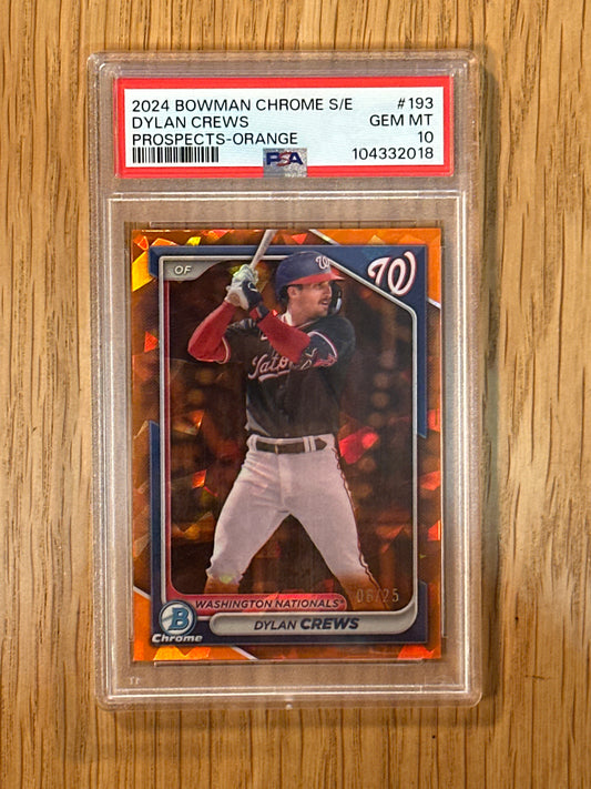 PSA: Baseball Cards- 2024 Bowman Sapphire Dylan Crews Orange /25 PSA 10