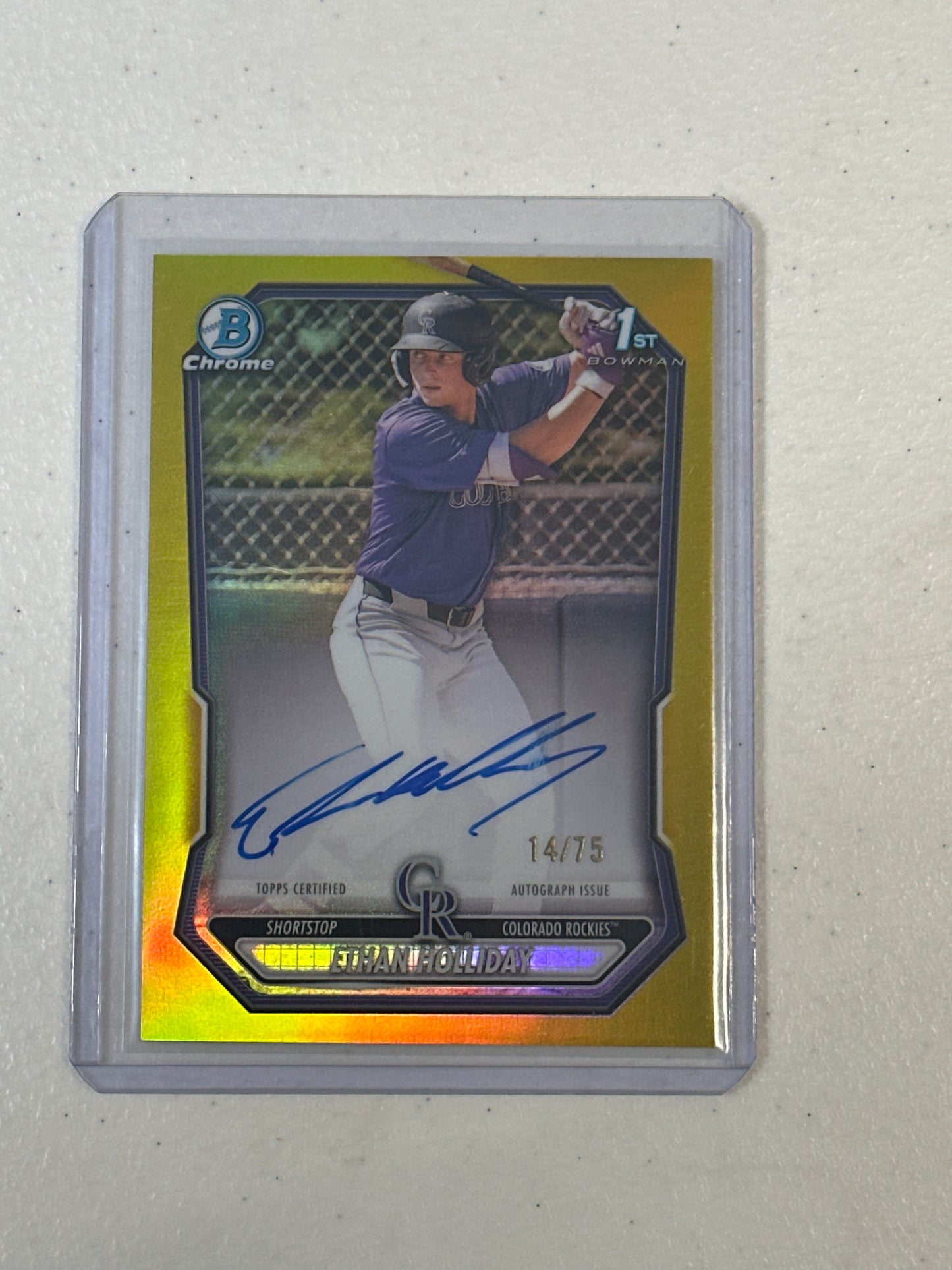 Singles: Baseball Cards- 2026 Bowman Ethan Holliday Yellow Refractor Autograph /75